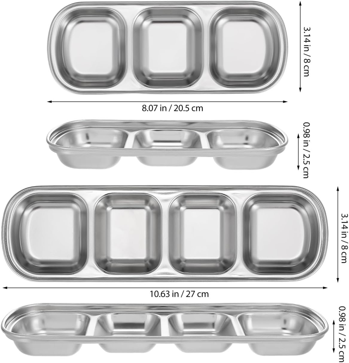 Compartment Pet Tray Food Bowls: 2pcs Stainless Steel Cat Bowl Divided Pet Dishes Bowls for Kitten Small Dogs Food Water Feeder - Happypetzone.online - Image 2