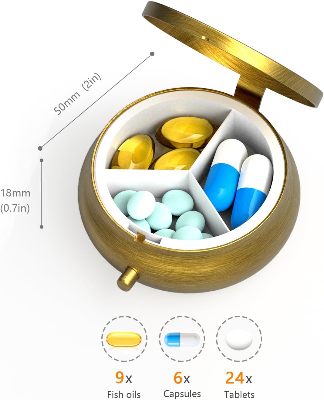 Small Pill Case Pill Box with Mirror Retro 3 Compartment Pill Holder for Purse or Pocket Bronze Portable Medicine Vitamin Container Fish Oil and Supplement Storage BPA-Free(Black Cat) - Happypetzone.online - Image 3