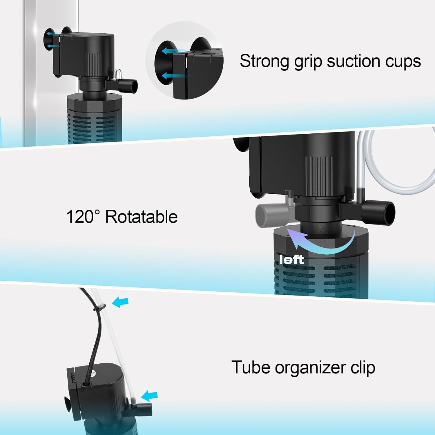 Aquarium Internal Filter for 20-50 Gallons, Ultra-Quiet Fish Tank Filter Biochemical Filtration 320GPH Powerful Pump Submersible Aquarium Filter Tank Clear Air Supply (13W Filter) - Happypetzone.online - Image 5