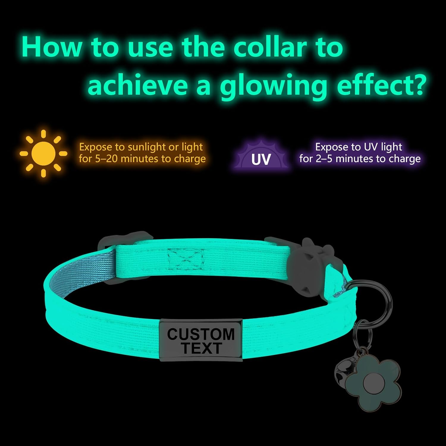Custom Glow in the Dark Cat Collar with Breakaway Buckle Anti-Lost Nameplate Luminous Cat Collar - Adjustable Size (8-11 Inch) for Kittens Cats, Personalized Laser Engraving ID Tag & Removable Bell - Happypetzone.online - Image 3