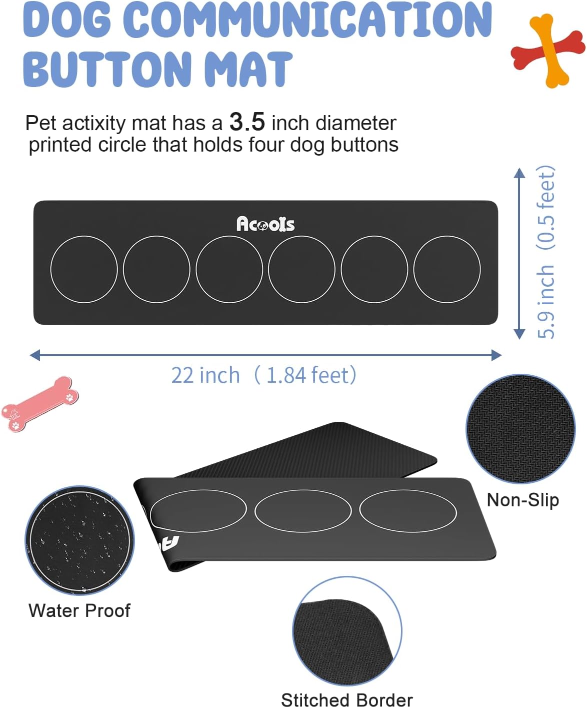 Acools Dog Buttons for Communication, 6 Pcs Dog Talking Button Set, 30s Voice Recordable Pet Training Buzzer, Speaking Buttons for Cats & Dogs with Waterproof Dog Activity Mat and 24 Scene Stickers - Happypetzone.online - Image 5