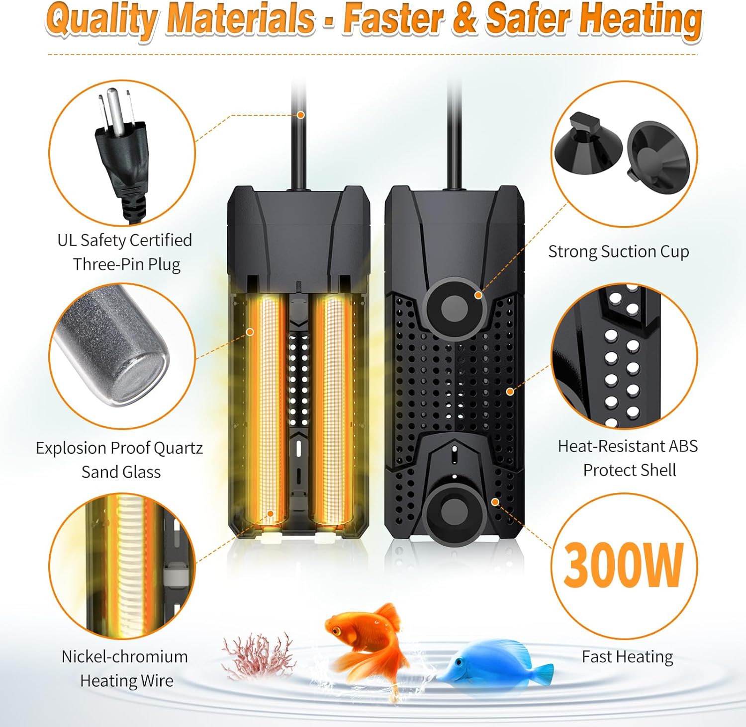 Aquarium Heater 300W/500W/800W/1000W for 20-300 Gal, Fish Tank Heater with Intelligent Leaving Water Automatica Stop Heating and Overheating Protection, for Freshwater & Saltwater - Happypetzone.online - Image 7
