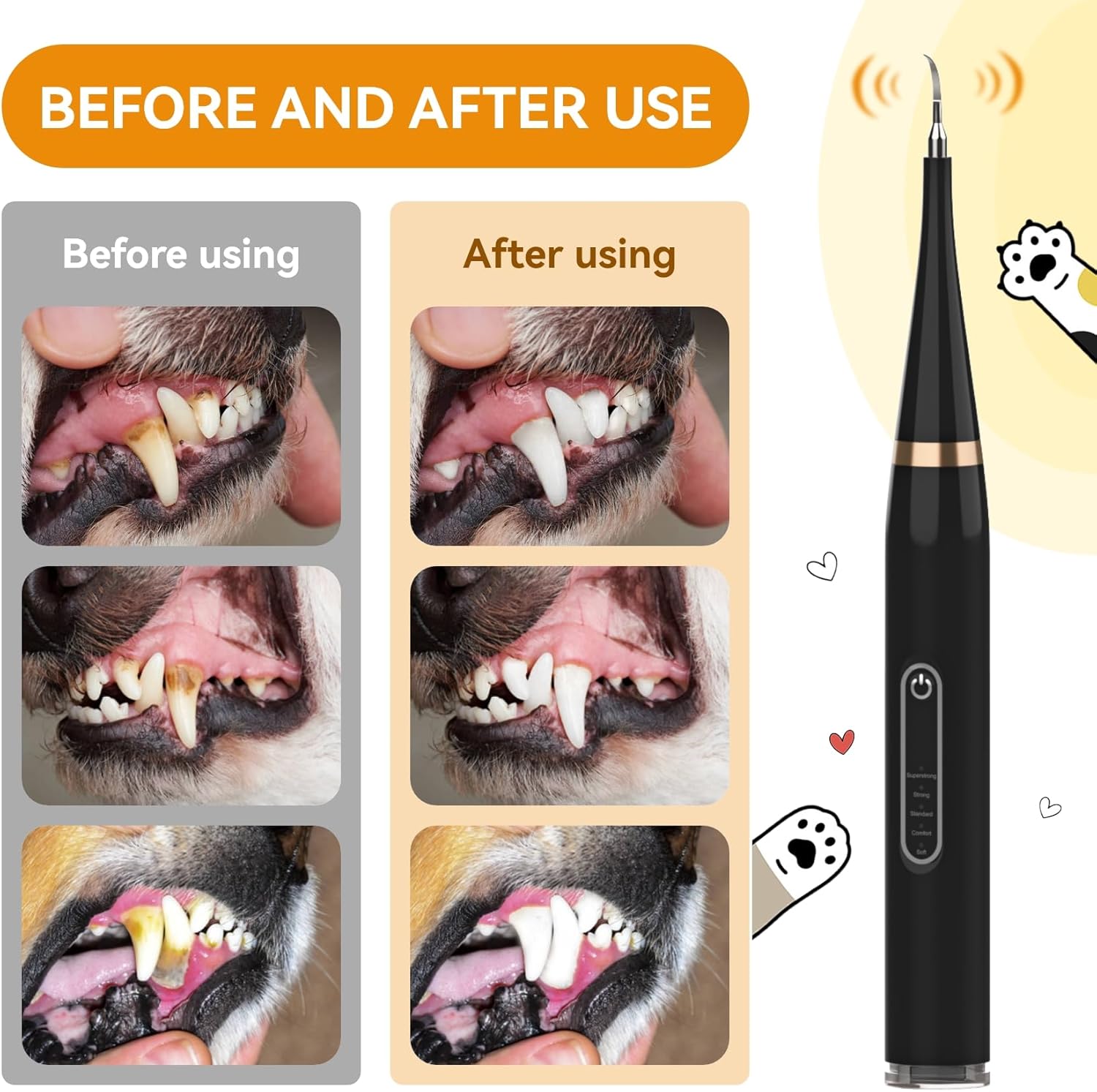 Opdent Dog Plaque and Tartar Remover - Dog Tooth Brushing Kit Electric Toothbrush for Dogs,5 Adjustable Mode& 3 Cleaning Head, Plaque Remover for Teeth Stains for Dogs and Cats (Deep Black) - Happypetzone.online - Image 3