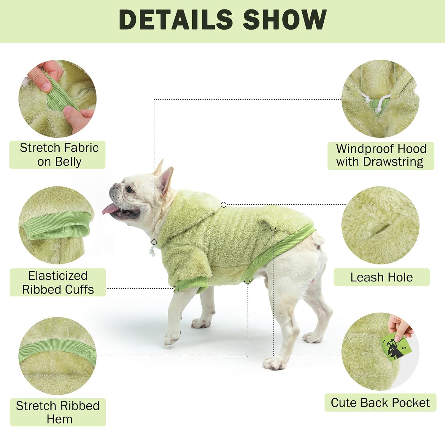 SCENEREAL Fleece Dog Sweaters Hoodie for Small Medium Large Dogs Girls Boys, Plush Fuzzy Dog Clothes Hoodies with Leash Hole, Winter/Fall Puppy Cold Weather Coat, Sherpa Hooded Sweatshirt, Green M - Happypetzone.online - Image 2