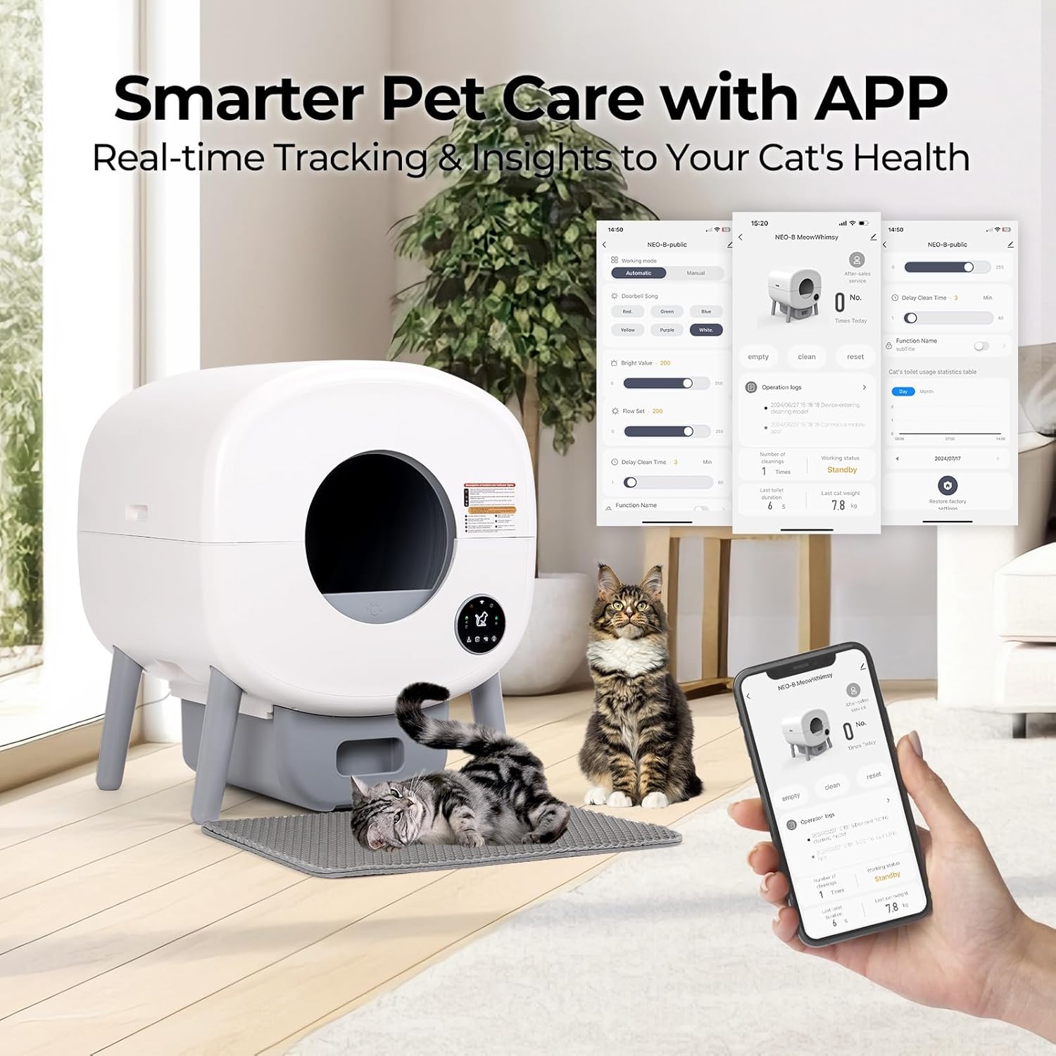 Fsitego Self-Cleaning Cat Litter Box: Extra Large Automatic Litter Box for Multiple Cats, Odor Control, Low Noise, App & Panel Control, Easy Waste Disposal - Happypetzone.online - Image 3