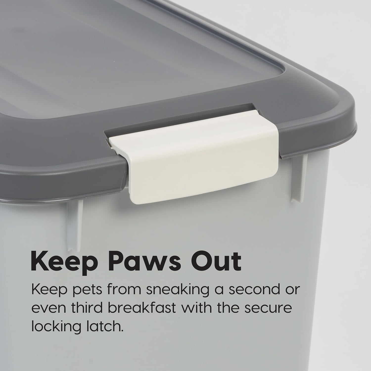 IRIS USA Dog Food Storage Container with Wheels, Airtight Lid, 2-Cup Scoop, Up to 54 Pounds Pet Food Storage, Built in Scoop Storage in Lid, Versatile Pet Food Bin, Portable, BPA Free, Gray/Dark Gray - Happypetzone.online - Image 6
