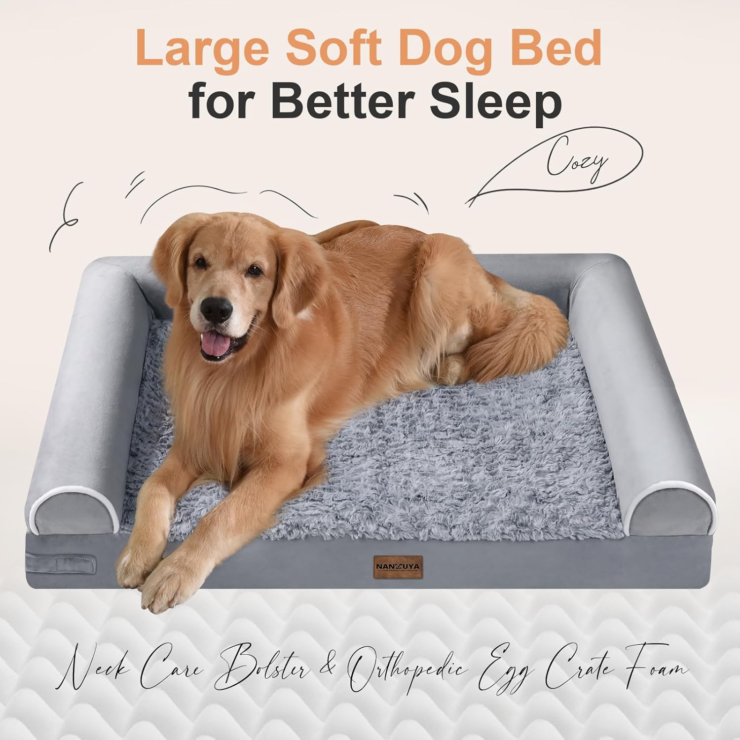 Large Dog Bed Orthopedic Washable: Beds Bolster XL Bed Large Big Dogs Memory Foam Couch Sofa Waterproof with Removable Cover - Happypetzone.online - Image 2
