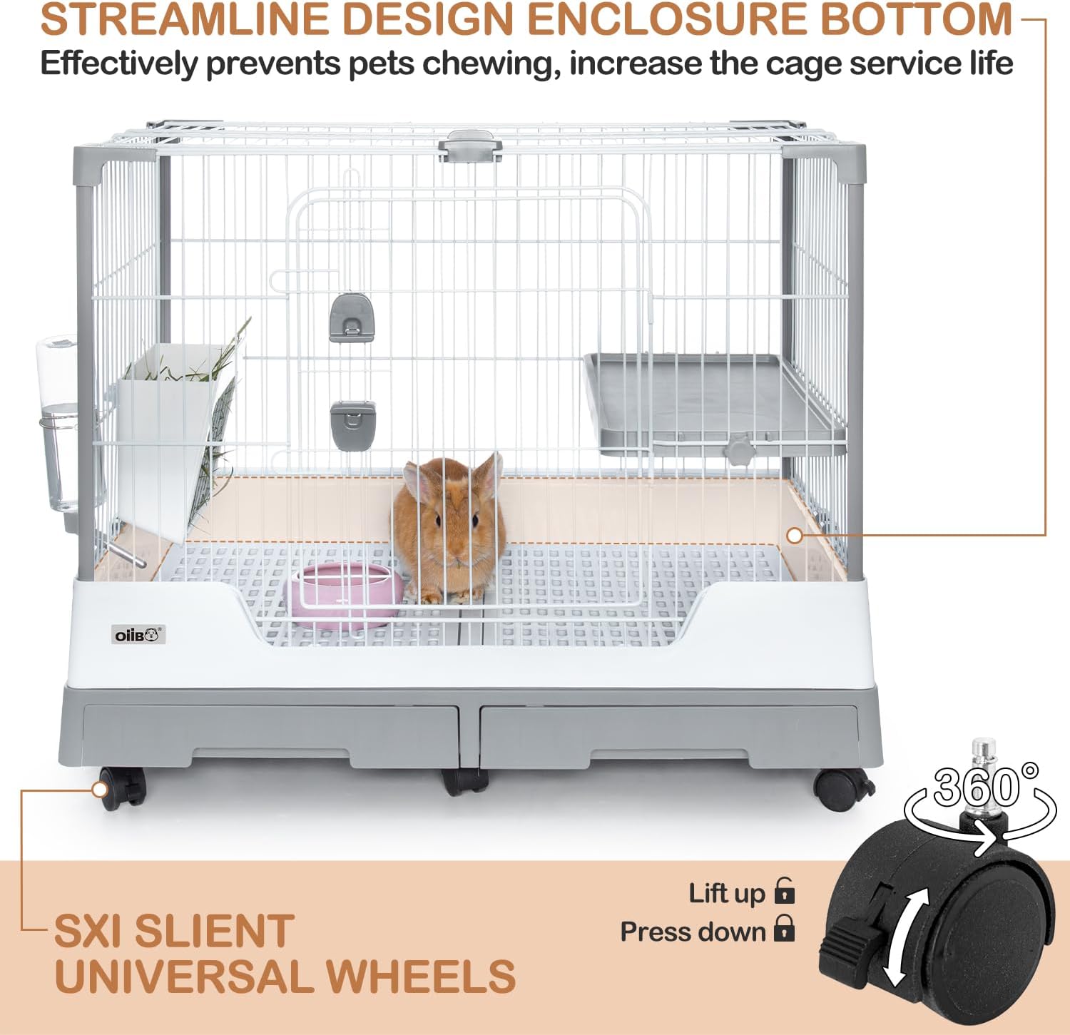 Deluxe Rabbit Cage, 32" × 21" × 26" Large Space Bunny Cage Foldable Small Animal Cage with Pull Out Tray and Caster Platform, Professional Household Anti-Spray Urine Rabbit Cage Hutch Indoor - Happypetzone.online - Image 6