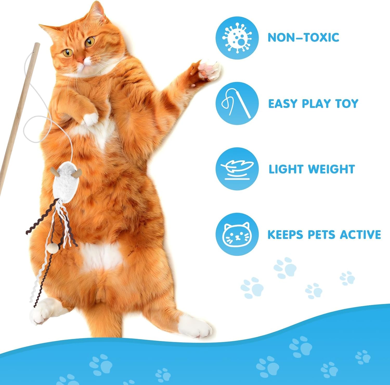 NOWFRESH Cat Wand Toy Set, 2 PCS Interactive Cat Teaser Wands with Cute Bee & Mouse Designs, Equipped with Bells and Streamers to Captivate Your Cat’s Attention - Happypetzone.online - Image 4