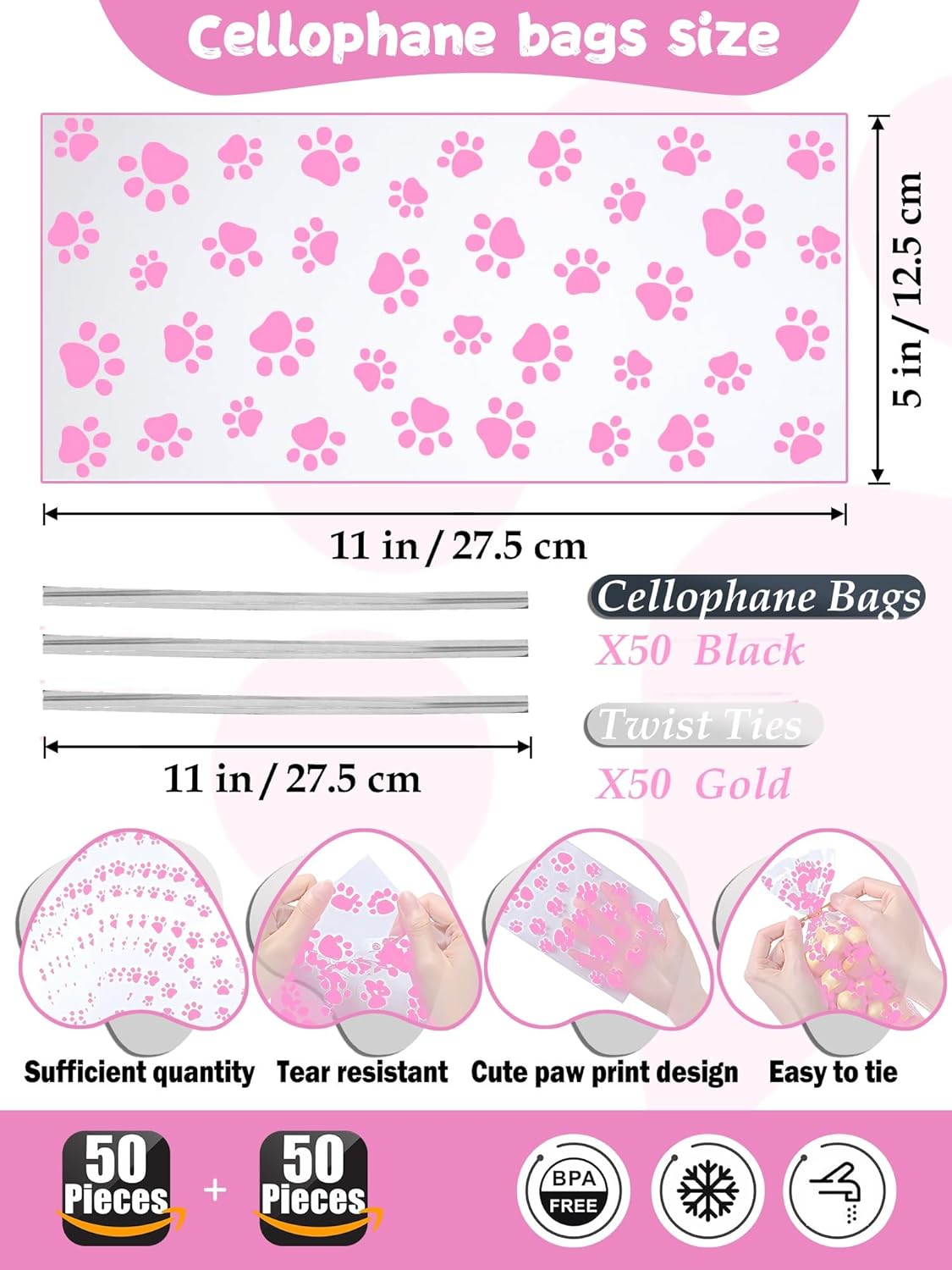 123 Pcs Homemade Cat Treats Set Silicone Molds Cookie Cutters,Including 2 Silicone Mold,5+12 Cookie Cutters and 4 Recipes Card, 50 Cat Treat Bags & 50 Silver twist ties - Happypetzone.online - Image 3