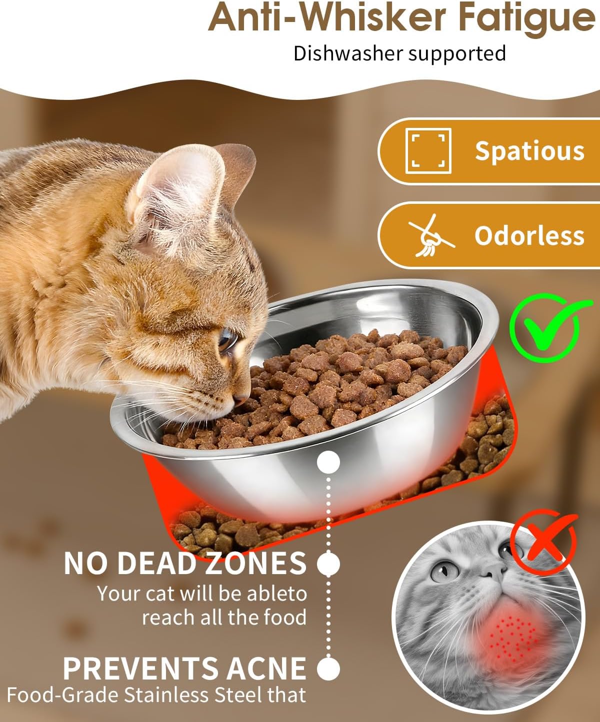 Elevated Cat Bowls, 15°Tilted Raised Cat Food Bowls with Mat, Cat Food and Water 3 Stainless Steel Bowl Set for Indoor, Anti-Vomiting, Whisker Fatigue. - Happypetzone.online - Image 3