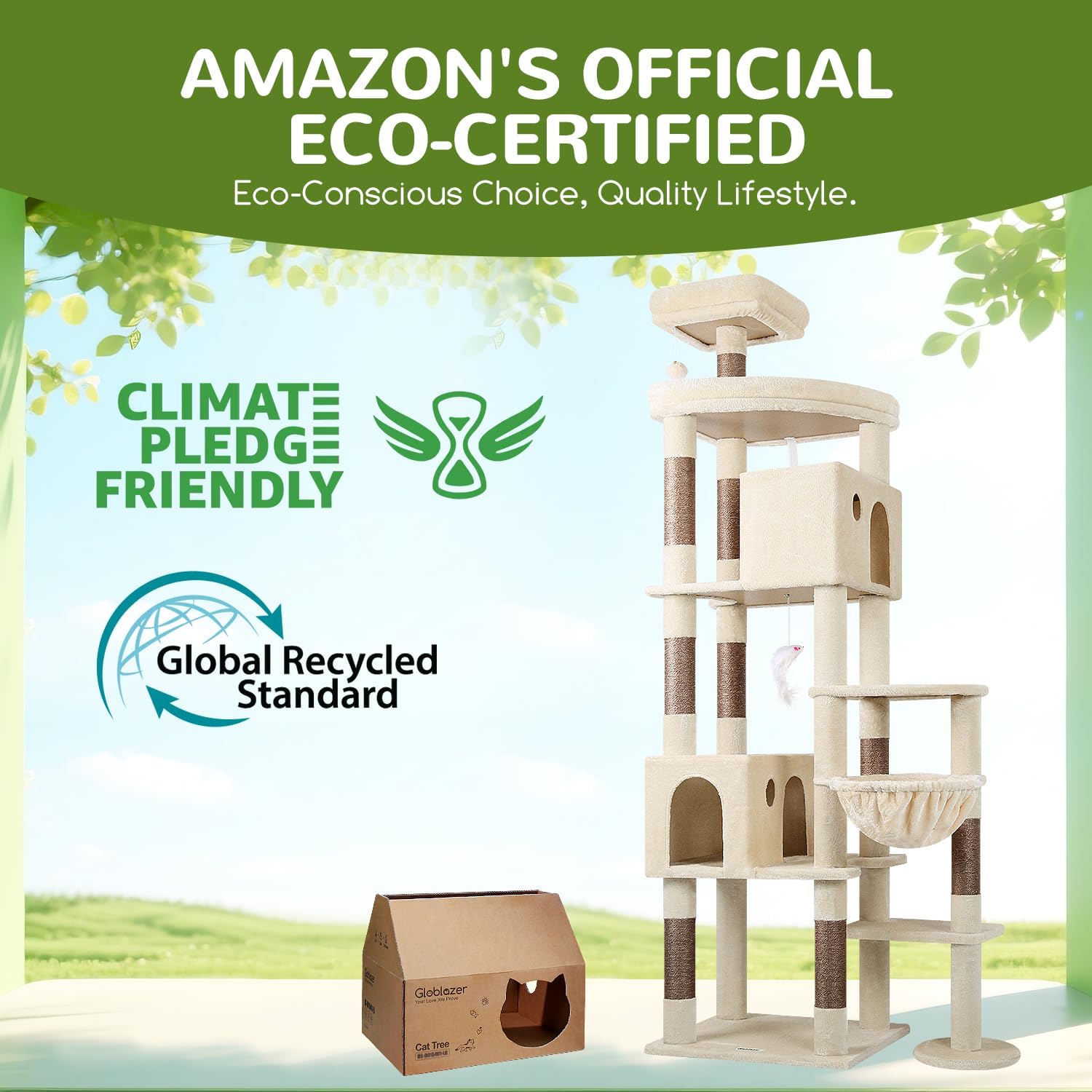Globlazer Giant Cat Tree, 83 inch Cat Tree for Indoor Cats Large Adult, XXL Cat Tower with 9 Scratching Posts for 20lb+ Heavy Duty Large Adult Cats, F83, Beige - Happypetzone.online - Image 6
