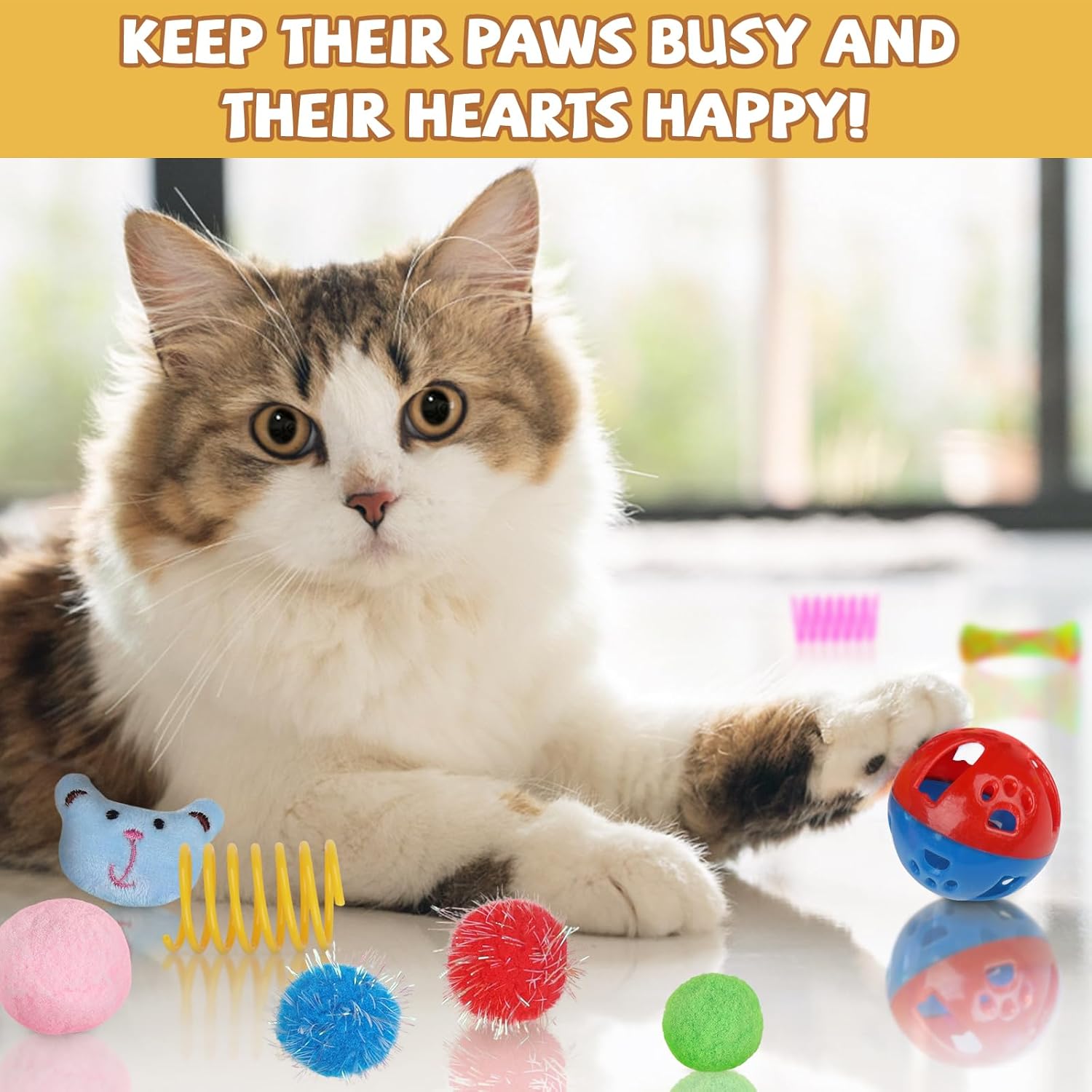 QUOZUO Kitten Toys - 38PCS Cat Play Set, Sparkle Balls, Plush Pom Pom Balls, Hanging Door Toy, Gift Box Styles - Happypetzone.online - Image 7
