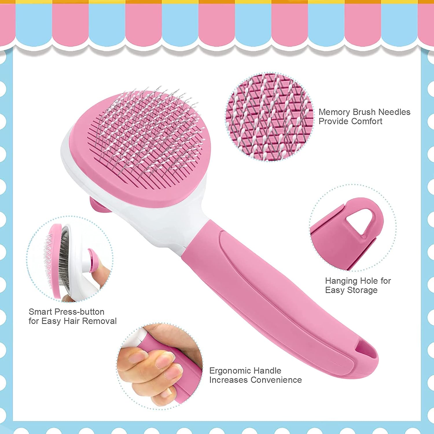 Cat Brushes for Indoor Cats, Dog Brush for Shedding with Metal Cat Comb, Self Cleaning Pet Hair Brush with Release Button for Grooming Kitten(Pink) - Happypetzone.online - Image 3