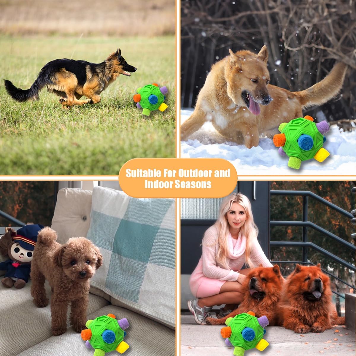 Dog Snuffle Ball-Interactive Puzzle Dog Toys Encourage Natural Foraging Skills Slow Feeder for Training and Stress Relief, Cloth Strip Hiding Food Chew Toys with Squeaky Carrot Toy for Any Size - Happypetzone.online - Image 6