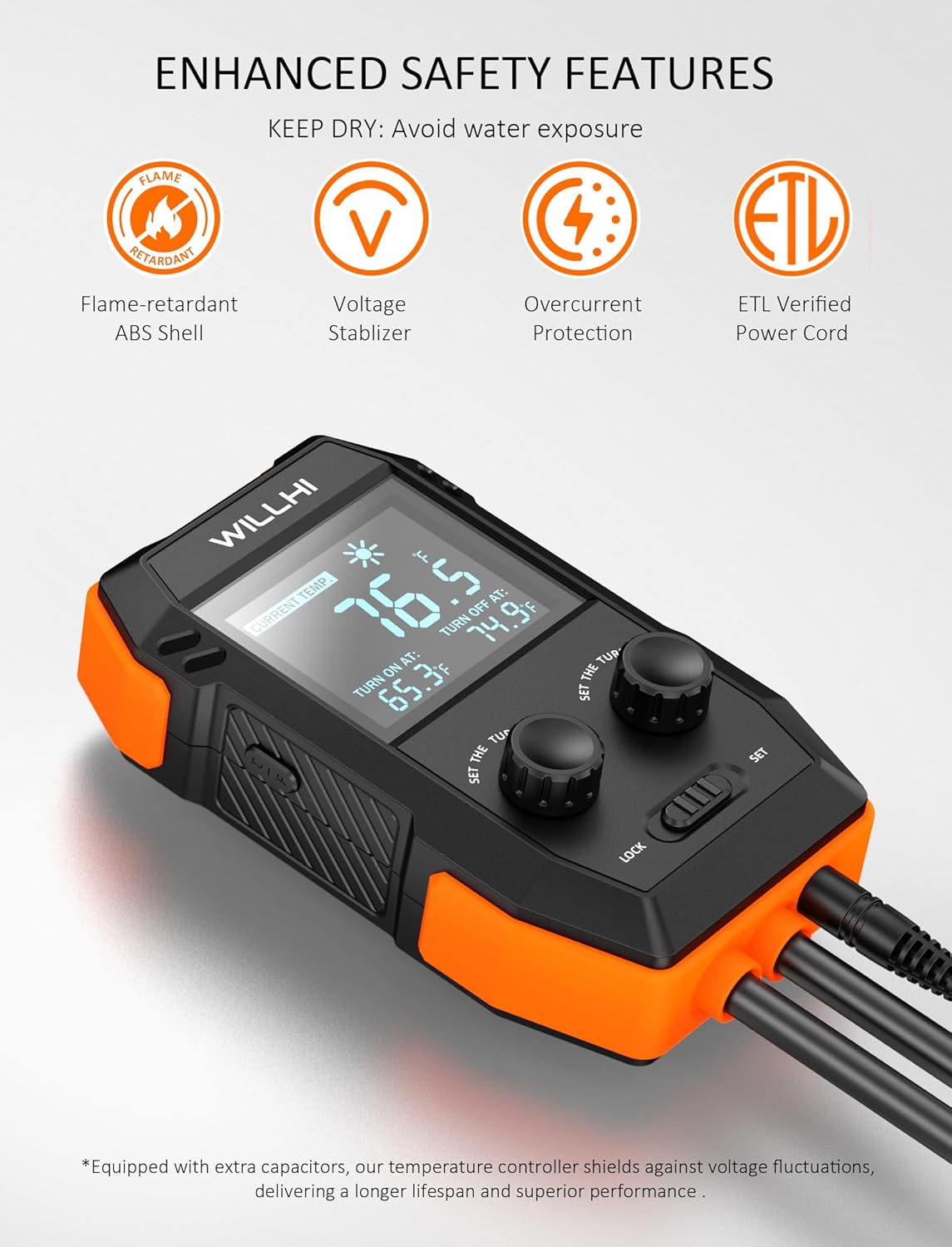 WH2408 Temperature Controller 10A 1200W, Digital Thermostat Controlled Outlet Plug Switch for Reptile Terrarium Greenhouse Homebrew Aquarium Seedling Mat, Heating or Cooling Mode (Pack of 1) - Happypetzone.online - Image 8