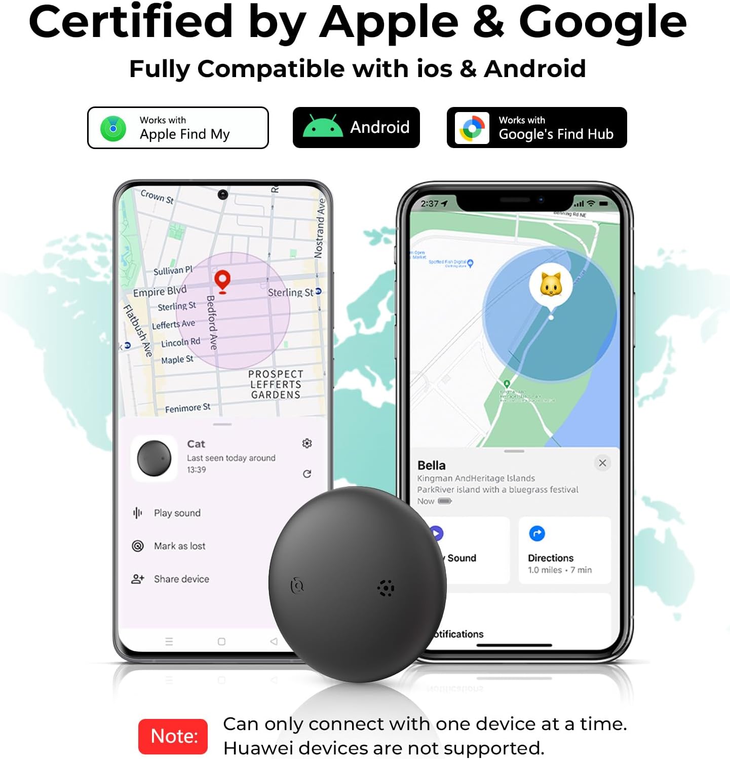 GPS Cat Tracker Collar(iOS & Android), Bluetooth Mini GPS Dog Tracker, Smart Pet Activity Tracker, No Monthly Fee, Work with Apple Find My & Google Find Hub, Finder Tag for Pets,Items 1P Green - Happypetzone.online - Image 3