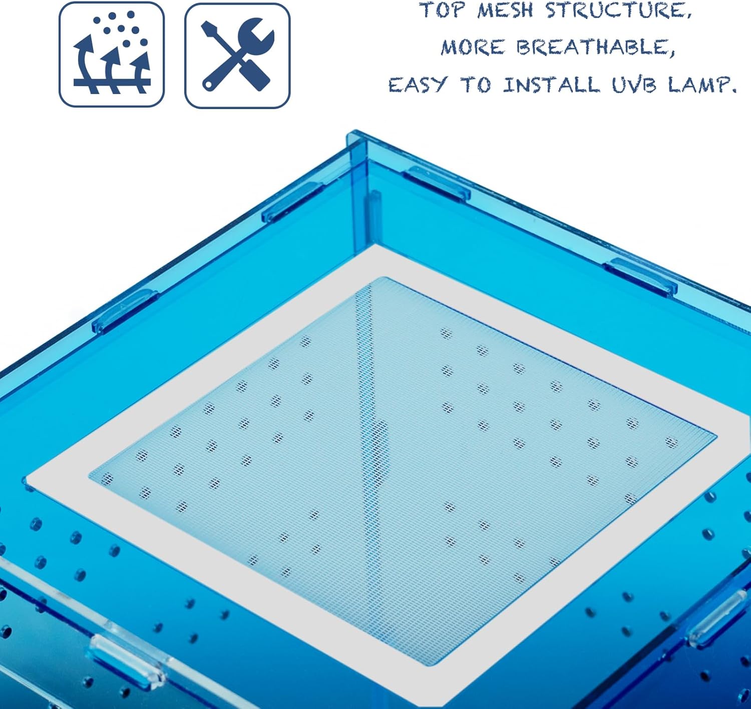 8x8x12 Acrylic Reptile Tank – Cyberpunk Blue Reptile Enclosure Terrarium Inspired by New Caledonia Rainforest – Color Habitat for Geckos & Small Reptiles - Happypetzone.online - Image 4