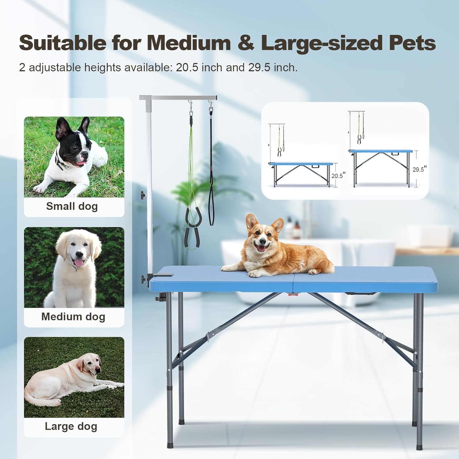 ynhurenth 49'' Pet Grooming Table for Large Dogs, Foldable Professional Grooming Table for Dogs at Home with Double Loops/Adjustable Arm, Capacity up to 330lbs, Blue - Happypetzone.online - Image 7