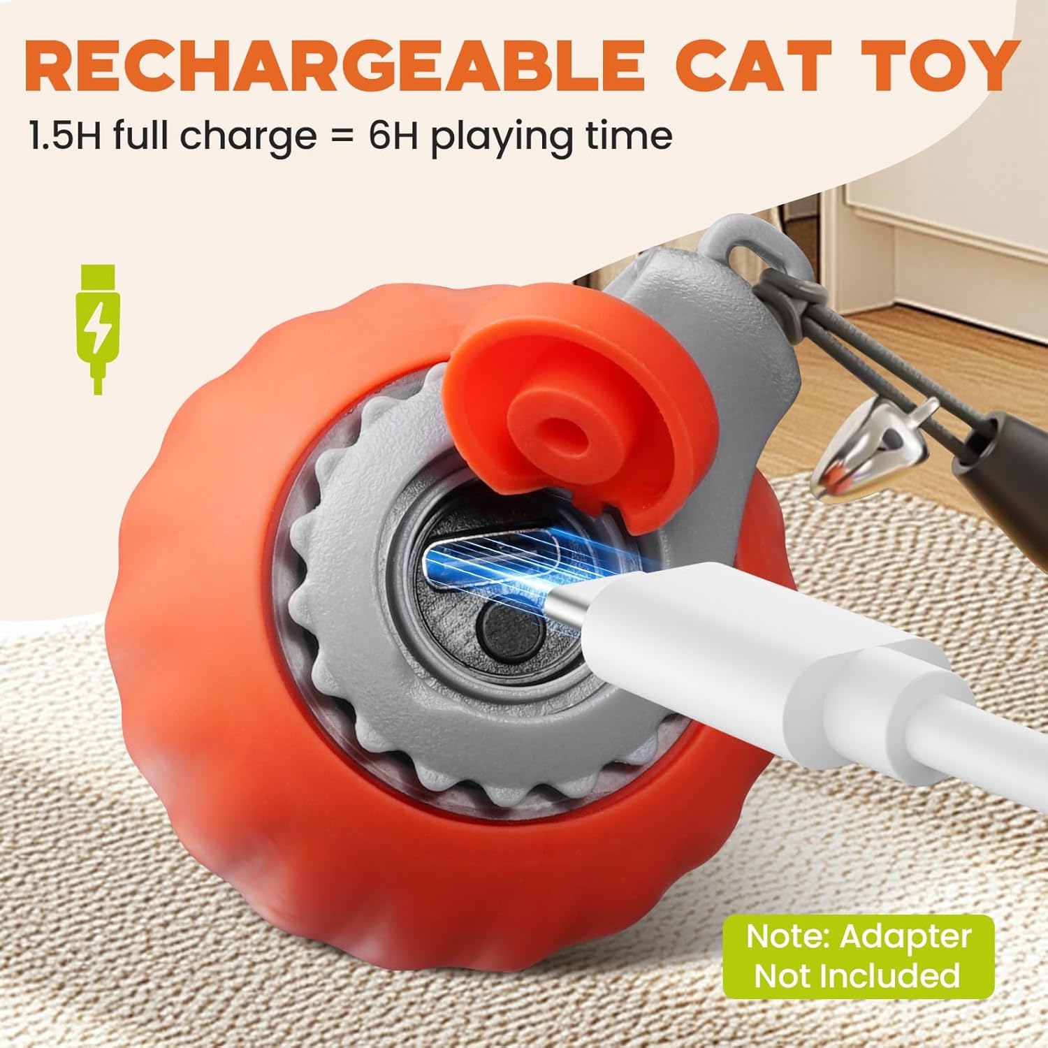 Interactive Cat Toy for Indoor Cats, Two Speed Smart Automatic Cat Toy Moving Ball with Tail, Rechargeable Motion Activated Cat Toys for Bored Indoor Adult Cats (Adapter Not Included) - Happypetzone.online - Image 4