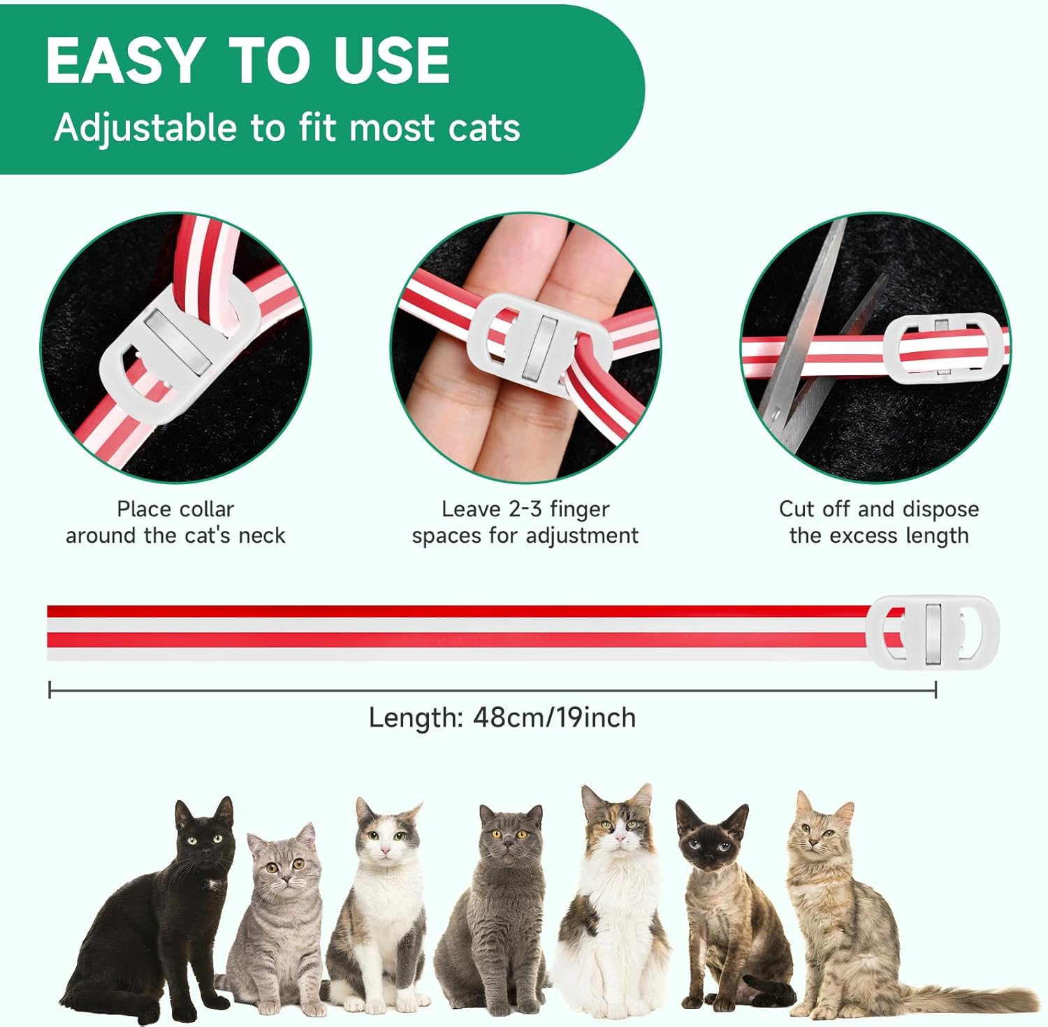 4 Pack Cat Flea Collars, Cat Flea and Tick Treatment, 32 Months Protection Flea and Tick Prevention for Cats, Waterproof Flea Collar for Cats, One Size Fits All, Red and White - Happypetzone.online - Image 7