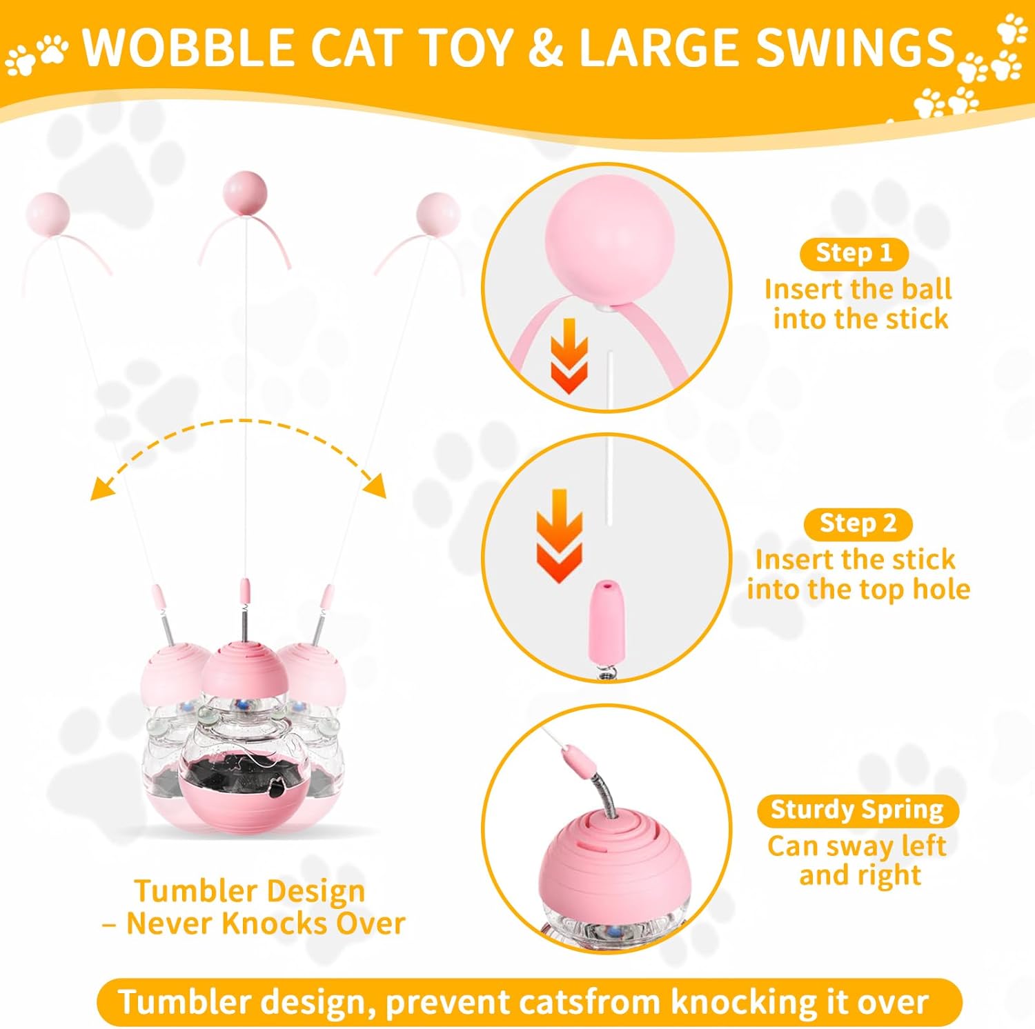 Cat Interactive Toys Engaging Wand, Slow Food Treat Dispenser, and Tumbler Design for Indoor Cats Durable, Non-Toxic, Ideal for Exercise and Boredom Relief Gift for Kitten, Pink - Happypetzone.online - Image 3