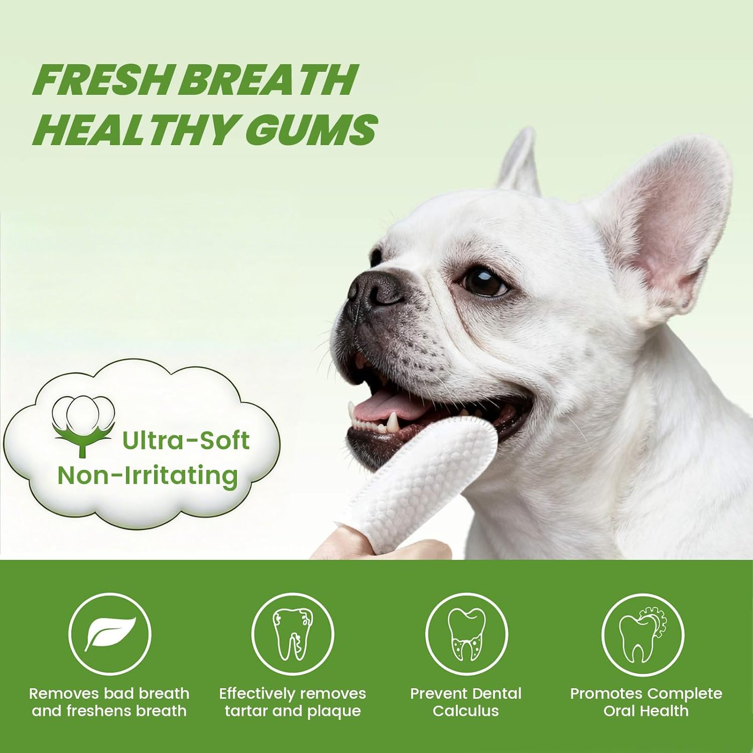 Dog Dental Wipes for Teeth Cleaning - Removes Plaque & Tartar, Effective Toothbrush & Toothpaste Alternative Kit Finger Pet Dental Care Pads, Fresh Breath for Dogs & Cats - 60ct, Unscented - Happypetzone.online - Image 2