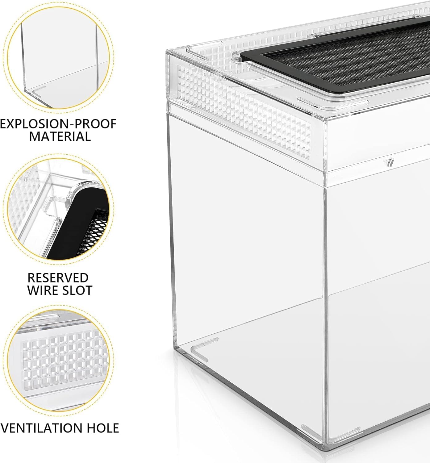 HELIME Reptile Polycarbonate Terrarium Kit 5 Piece Starter Habitat for Tarantula,Lizards,Frogs,Geckos,or Hermit Crabs,Tank with Escape-Proof Locking Lid,Hygrometer,Hide,Tweezer,Bowl,Sprayer - Happypetzone.online - Image 6