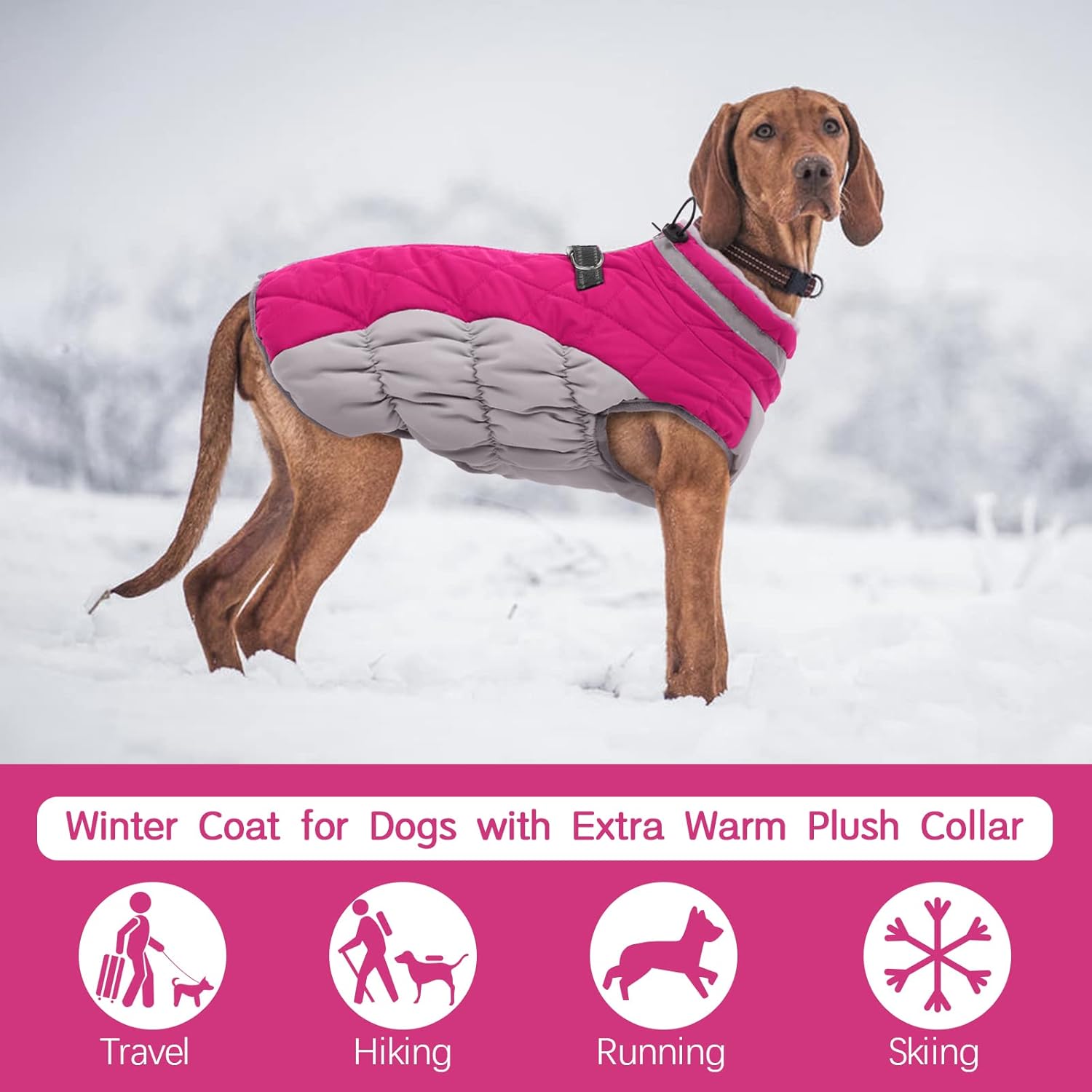 FUAMEY Dog Coat, Medium, Pink, Faux Fur - Waterproof, Windproof, Reflective Cold Weather Coat with Built-in Harness, Fits Dogs 11 lbs and Up - Happypetzone.online - Image 3