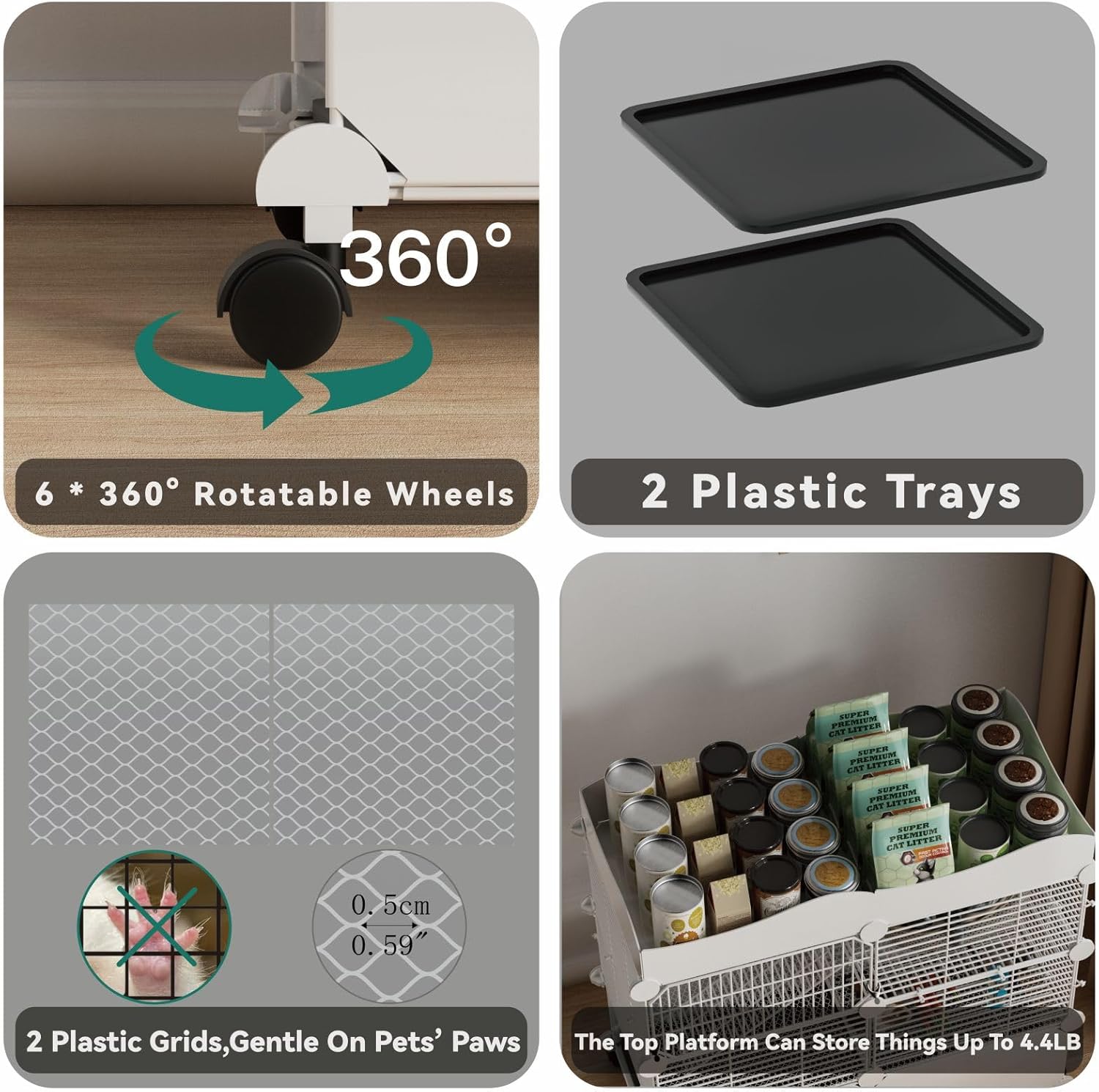 STILLCOVE Small Guinea Pig Cages Indoor, C&C Chinchilla Rat Cage Rabbit House on Wheels with Tray - Happypetzone.online - Image 3