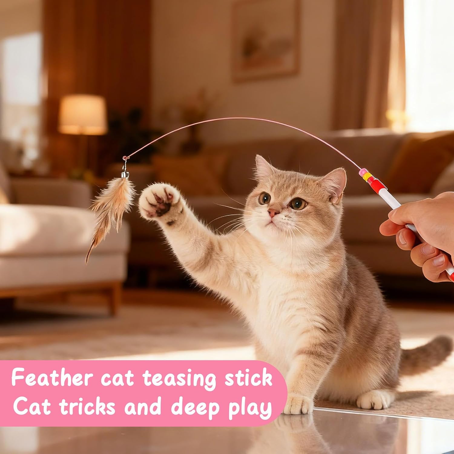 4 Pcs Cat Feather Toys, Cat Feather Wand Toy with Bell Beads Interactive Cats Toys Wand Teaser Wire Wands for Cats Chase Exercise Play - Happypetzone.online - Image 4