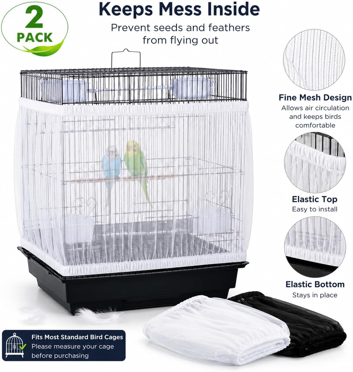RAINFLOW 2 Pack Bird Cage Seed Catcher - Adjustable Bird Cage Skirt Cover with Breathable Mesh Netting, Universal Seed Catcher Net Cover Fit for Parrot Cage, Parakeet Cage, Large and Small Bird Cages - Happypetzone.online - Image 5