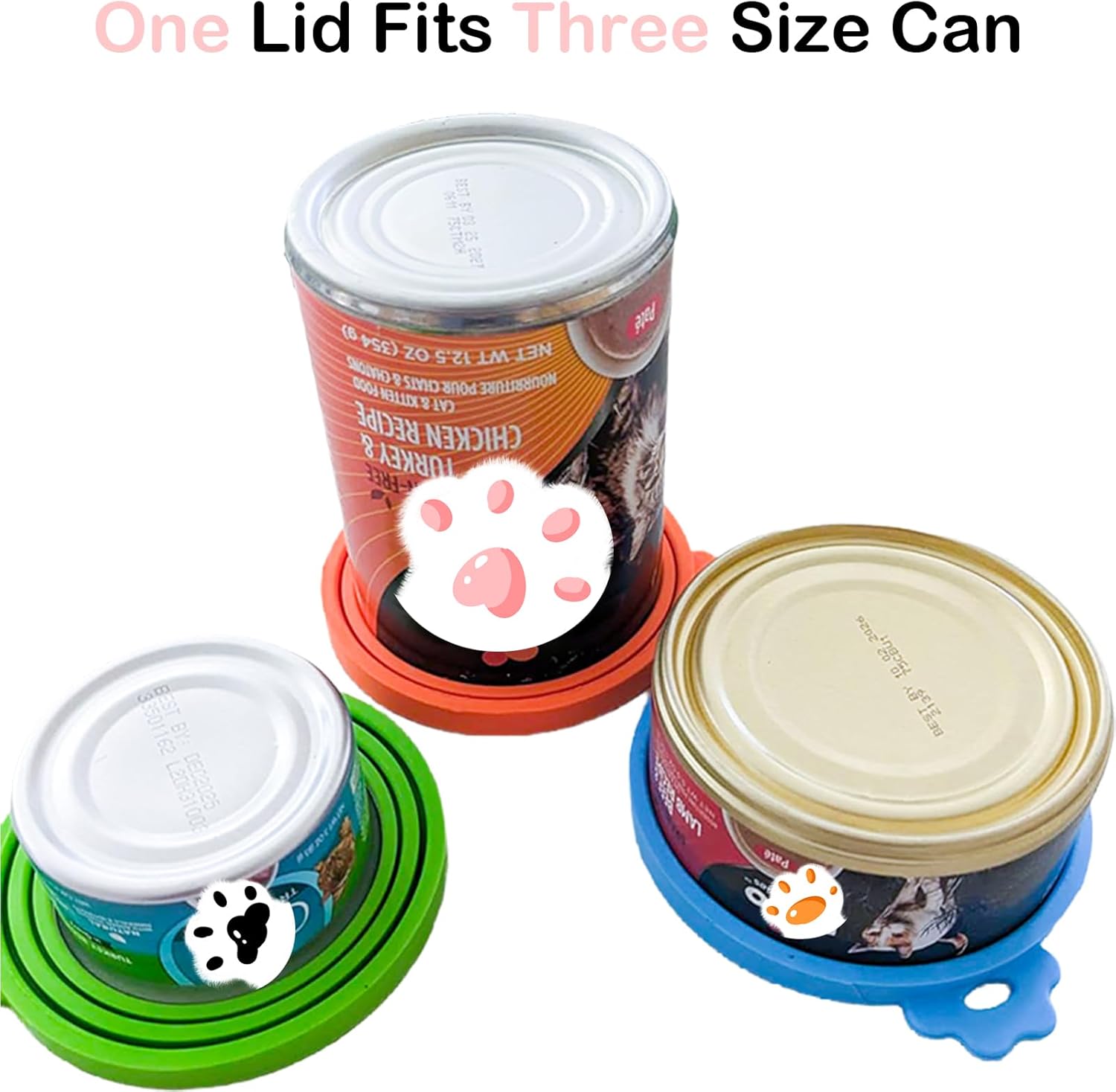Universal Pet Food Can Lids - 3 Pcs, Squeezable Cat Treat Feeder & Spoon, Green/Blue/Orange Lids, Green Feeder - Happypetzone.online - Image 4