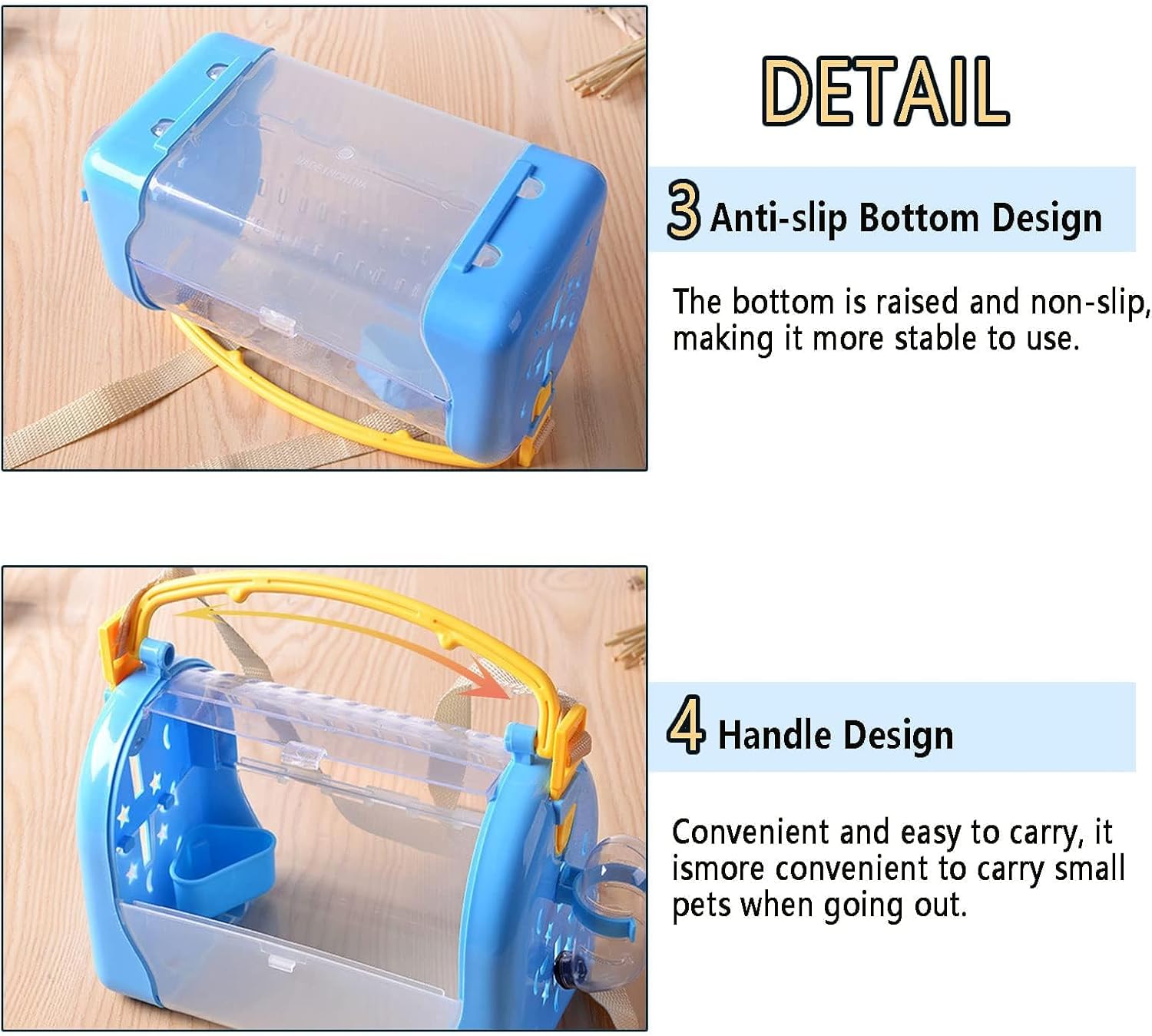 kathson Portable Hamster Cage Dwarf Hamster Carry Travel Cage with Water Bottle Food Bowl Adjustable Strap Pet Outgoing Cage for Gerbil Hedgehog Mice Squirrel - Happypetzone.online - Image 4