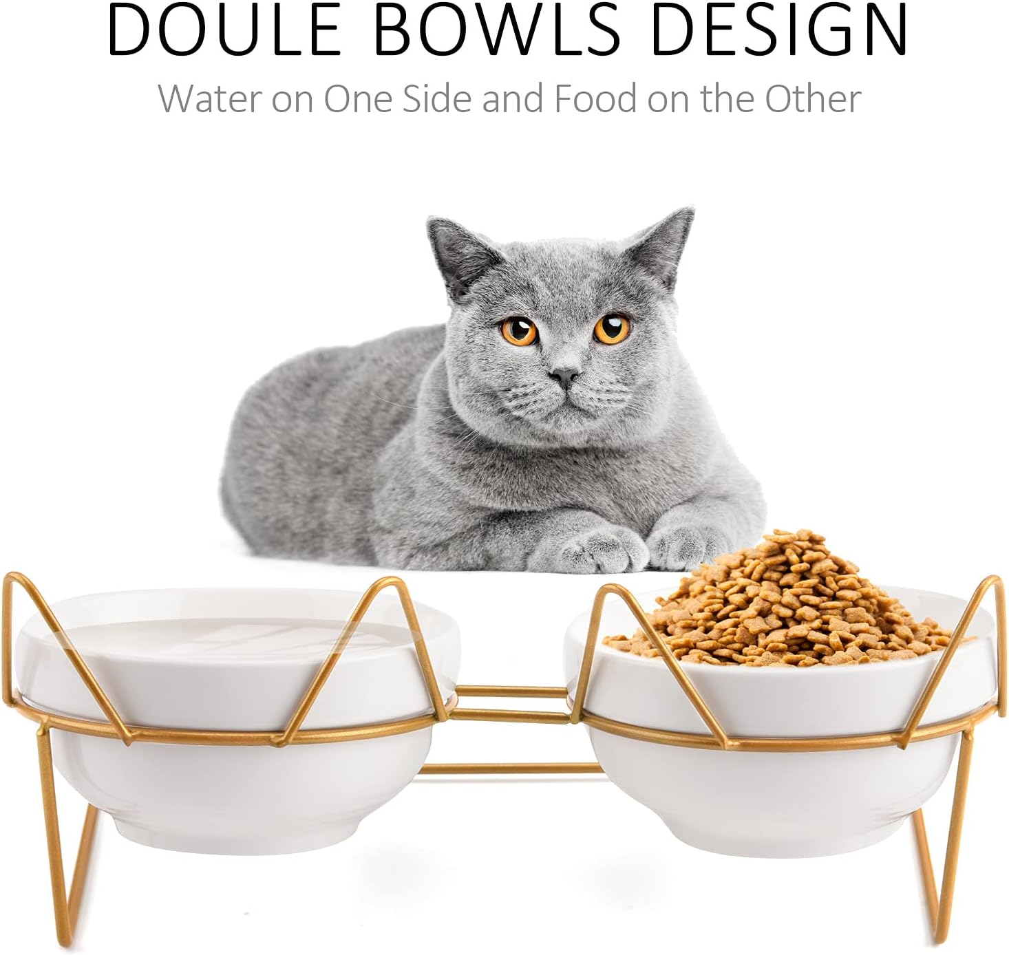 Trosetry Cat Bowls, Double Ceramic Pet Bowls with 15°Tilted Raised Stand for Food and Water, Anti Vomiting Cat Dish Feeder, Perfect for Puppy Cats and Small Dogs(Double Bowls1) - Happypetzone.online - Image 4