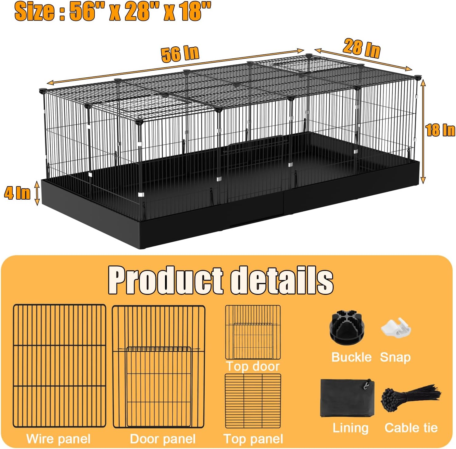 Guinea Pig Cages DIY Small Animal Playpen with Waterproof Liner, Expandable Cage for Guinea Pigs, Metal Wire Yard Fence Rabbit Cage (20 Panels - 56" L x 28" W x 18" H) - Happypetzone.online - Image 7