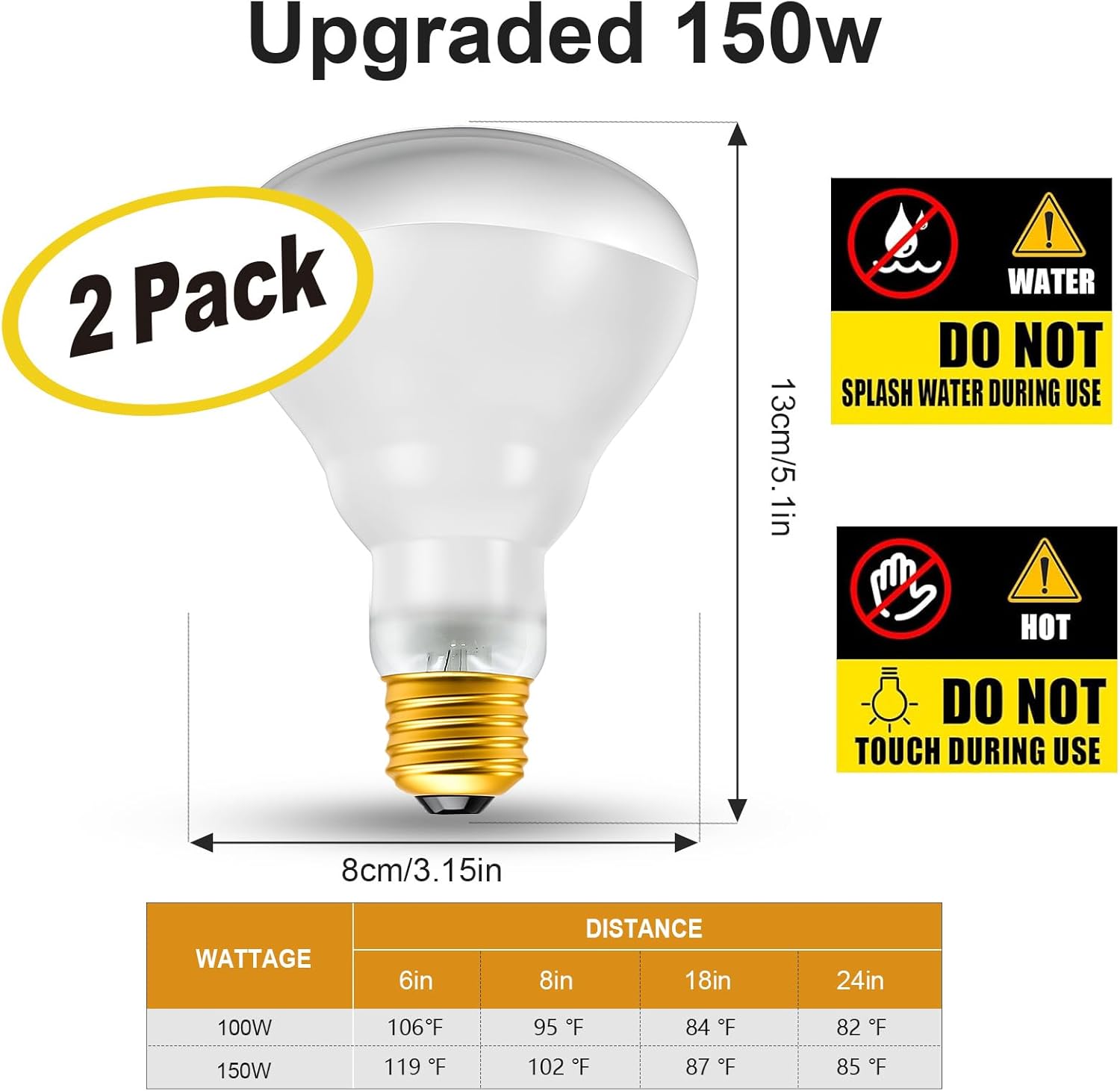 2Pack Reptile Heat Lamp, 150W Reptile Heat Emitter Infrared Basking Spot Light, UVA Daylight Heat Lamp Bulbs for Chickens Coop Reptiles Pets Brooder Use - Happypetzone.online - Image 5