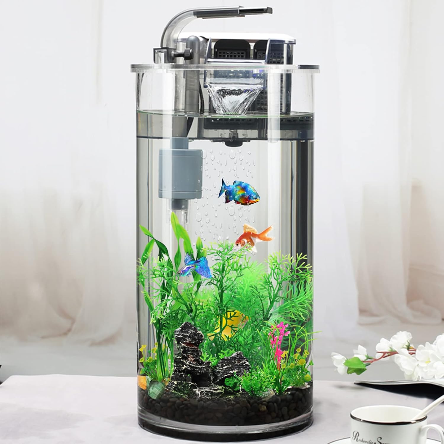 Fish Tank Accessories Aquarium Decorations Plants, 9pcs Green Fish Tank Decorations Plants and Cave Rock Decoration Decor Set, Aquarium Decor Plastic Plants - Happypetzone.online - Image 7