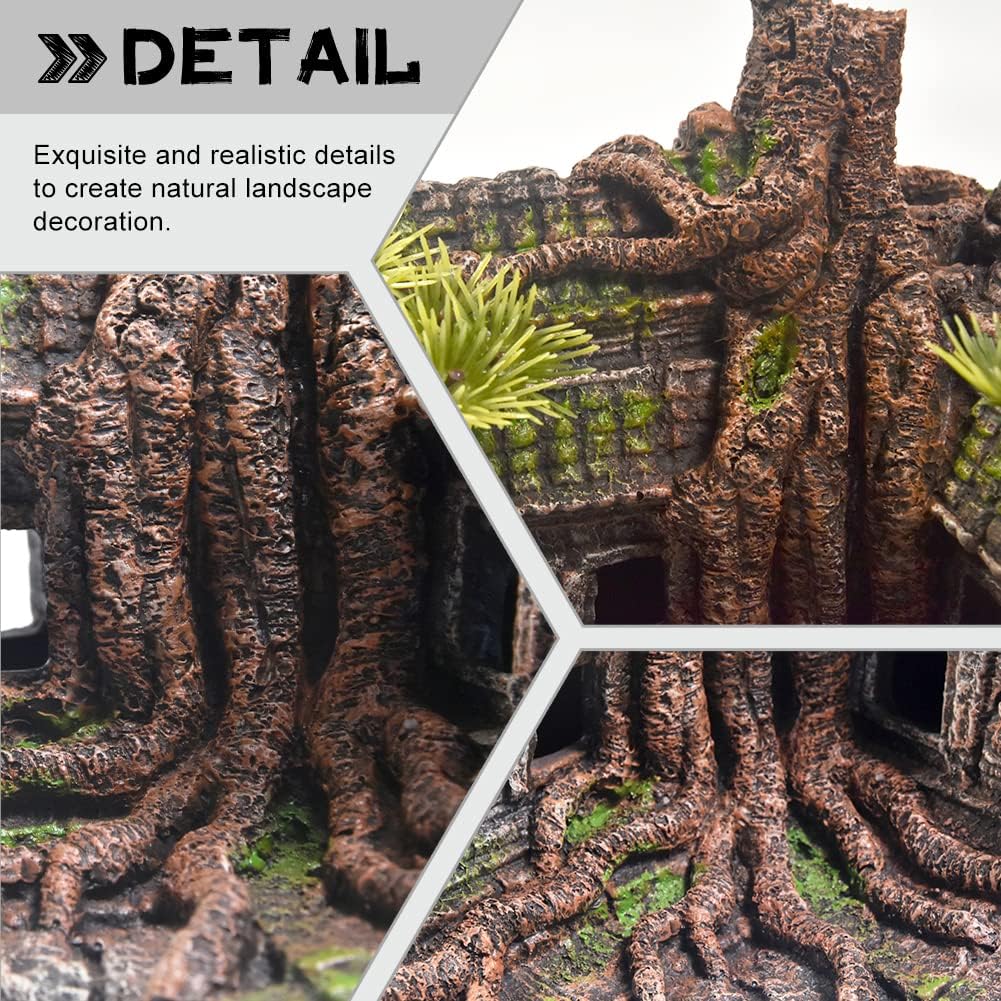 Aquarium Decorations Large Fish Tank Ornament Reptile House Shelter Decor Aquarium Hides with Betta Cave Temple Ruins Tree House Aquarium Landscape Decoration - Happypetzone.online - Image 6