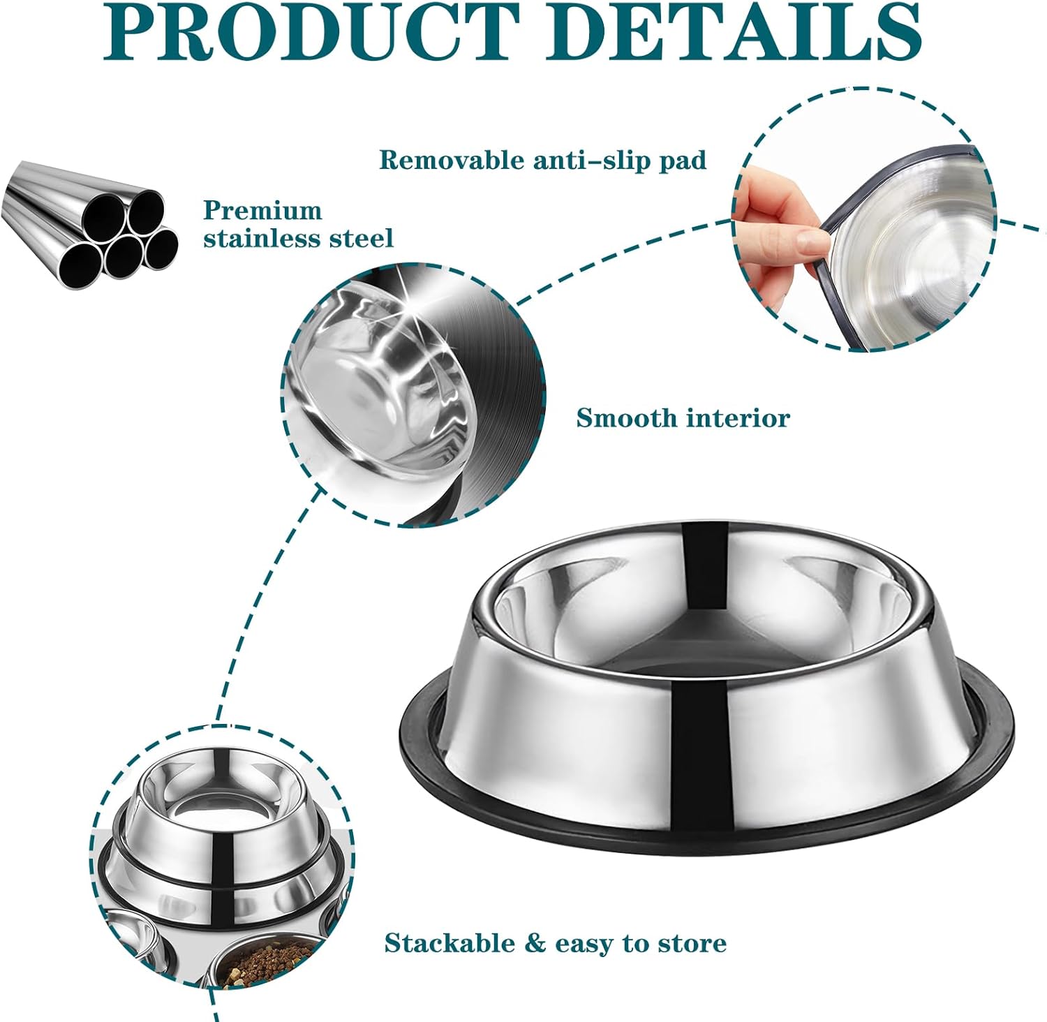 3Packs Cat-Bowls Cat Food Bowl - 4.5 Inch Non-Slip Stainless Steel Small Cat Wet Food Bowl 7 Oz Pet Feeding Bowl Whisker Fatigue Relief Cat Water Bowl for Kitten Puppy Small Dog - Happypetzone.online - Image 6