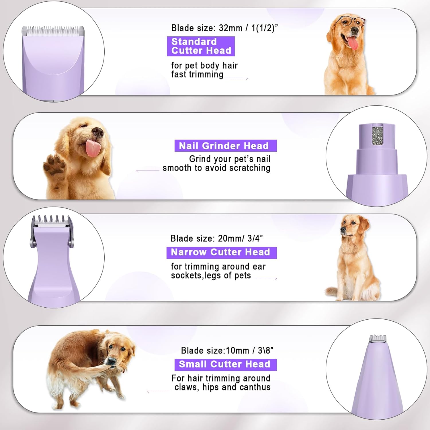 Veeconn Dog Grooming Clippers Kit-Electric Rechargeable Cat Trimmer Tools-Cordless Quiet Pet Nail Paw Grinder-4 in 1 Multifunctional Low Noise Shaver-Razor for feet Face Ears Toenail Eye - Happypetzone.online - Image 2