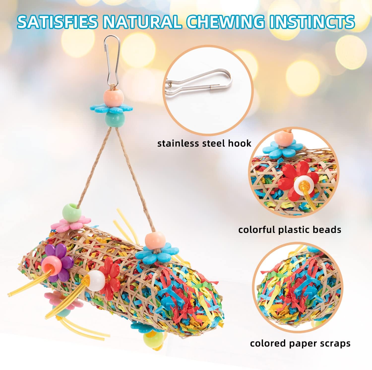 RLRICH 6 Pack Bird Colorful Chewing Toys Parrot Foraging Shredder Toys Shred Hanging Foraging Toys,Comfy Perch Parakeet Toys for Rope Bungee Bird Toy - Happypetzone.online - Image 8