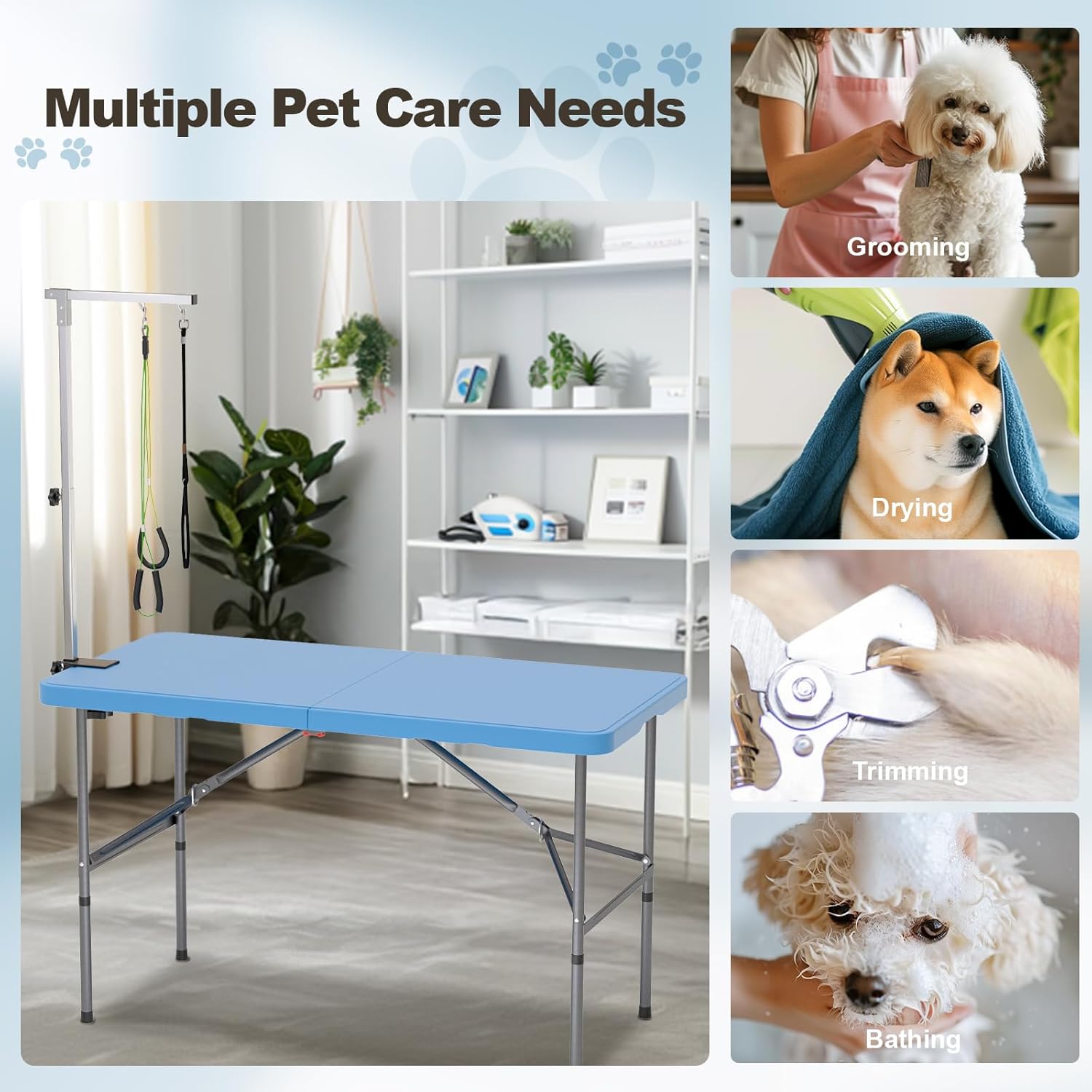 ynhurenth 49'' Pet Grooming Table for Large Dogs, Foldable Professional Grooming Table for Dogs at Home with Double Loops/Adjustable Arm, Capacity up to 330lbs, Blue - Happypetzone.online - Image 8