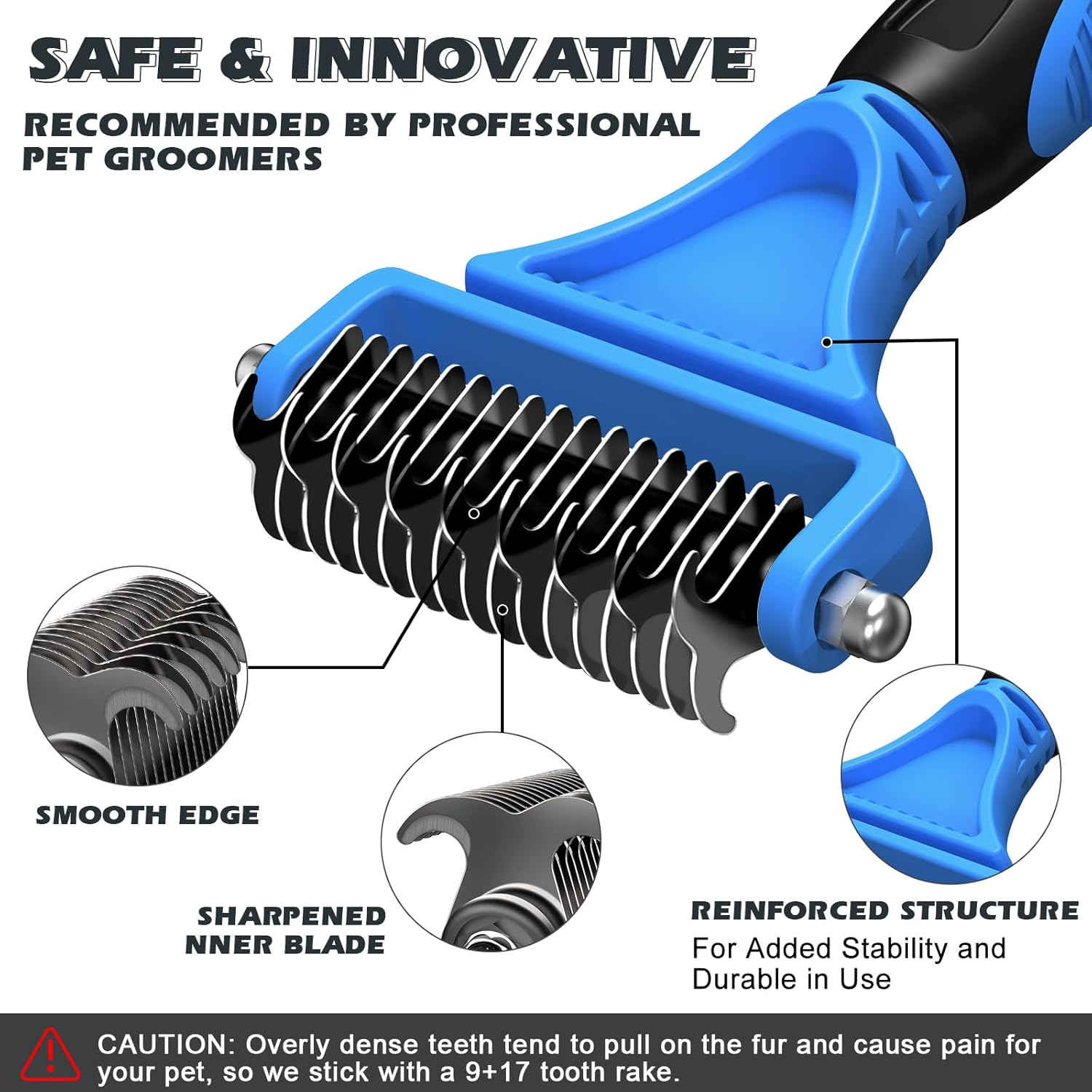 3PCS Pet Grooming Rake & Metal Comb & Flea Comb for Cats and Dogs, Double-Sided Dematting Tool, Extra-Wide Deshedding Dog Brush for Long Hair to Effectively Remove Tangles, Knots and Mats (Blue) - Happypetzone.online - Image 3