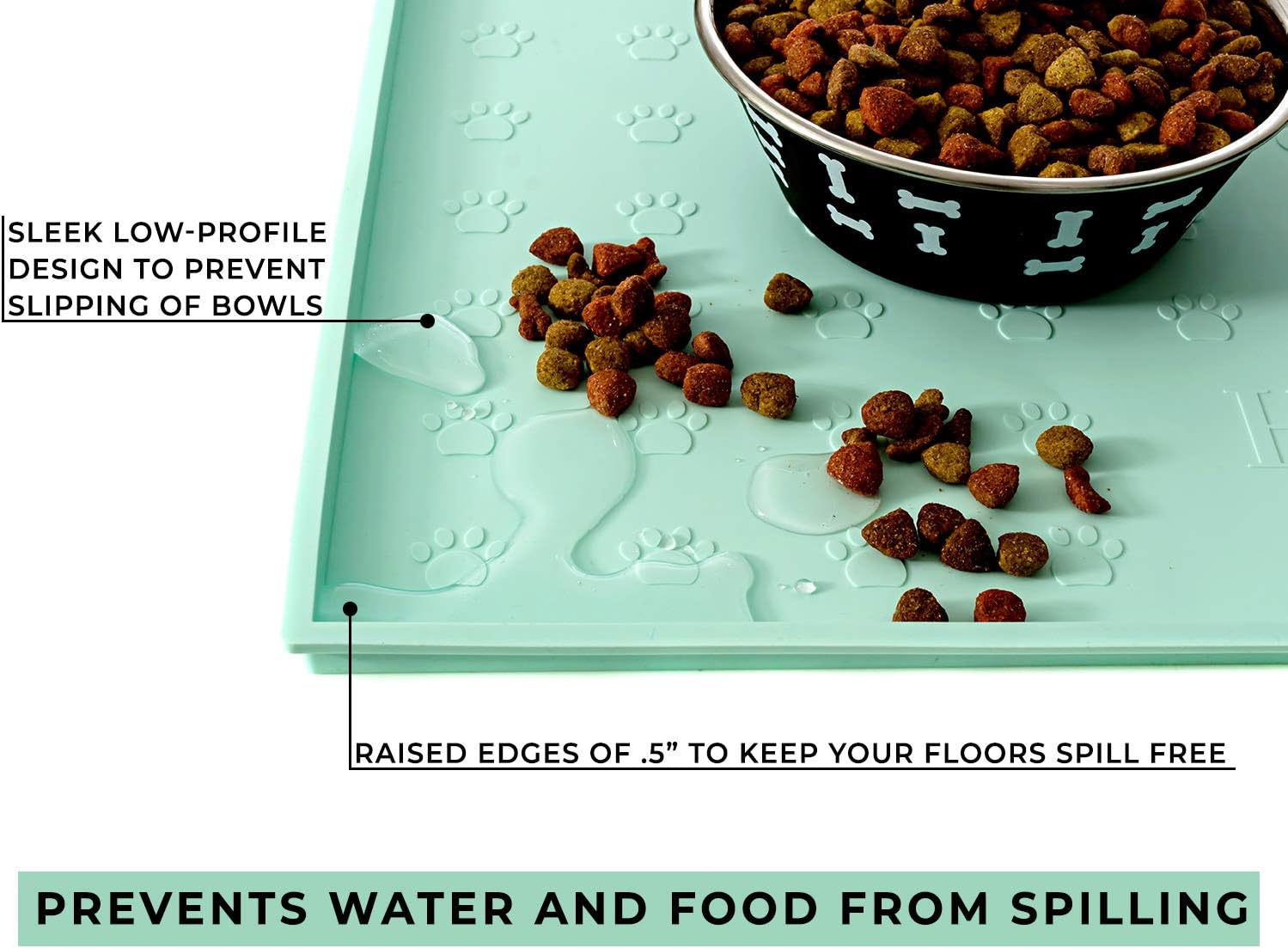 Food Mat Feeding Tray - Non-Slip, Anti-Spill, Raised Dog Food Bowl Mat, Easy Clean Waterproof - Premium Quality Silicone - Perfect for Dogs and Cats, 24"x16" (Cool Mint) - Happypetzone.online - Image 3