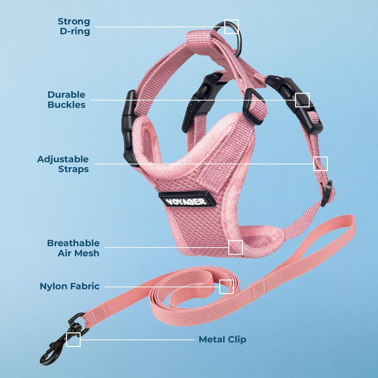 Voyager Escape-Proof Step-in Lock Cat Harness & 5ft Neoprene-Handle Leash Set All-Weather Mesh with Reflective Stitching for Small to Large Cats by Best Pet Supplies, Pink, XXXS - Happypetzone.online - Image 3