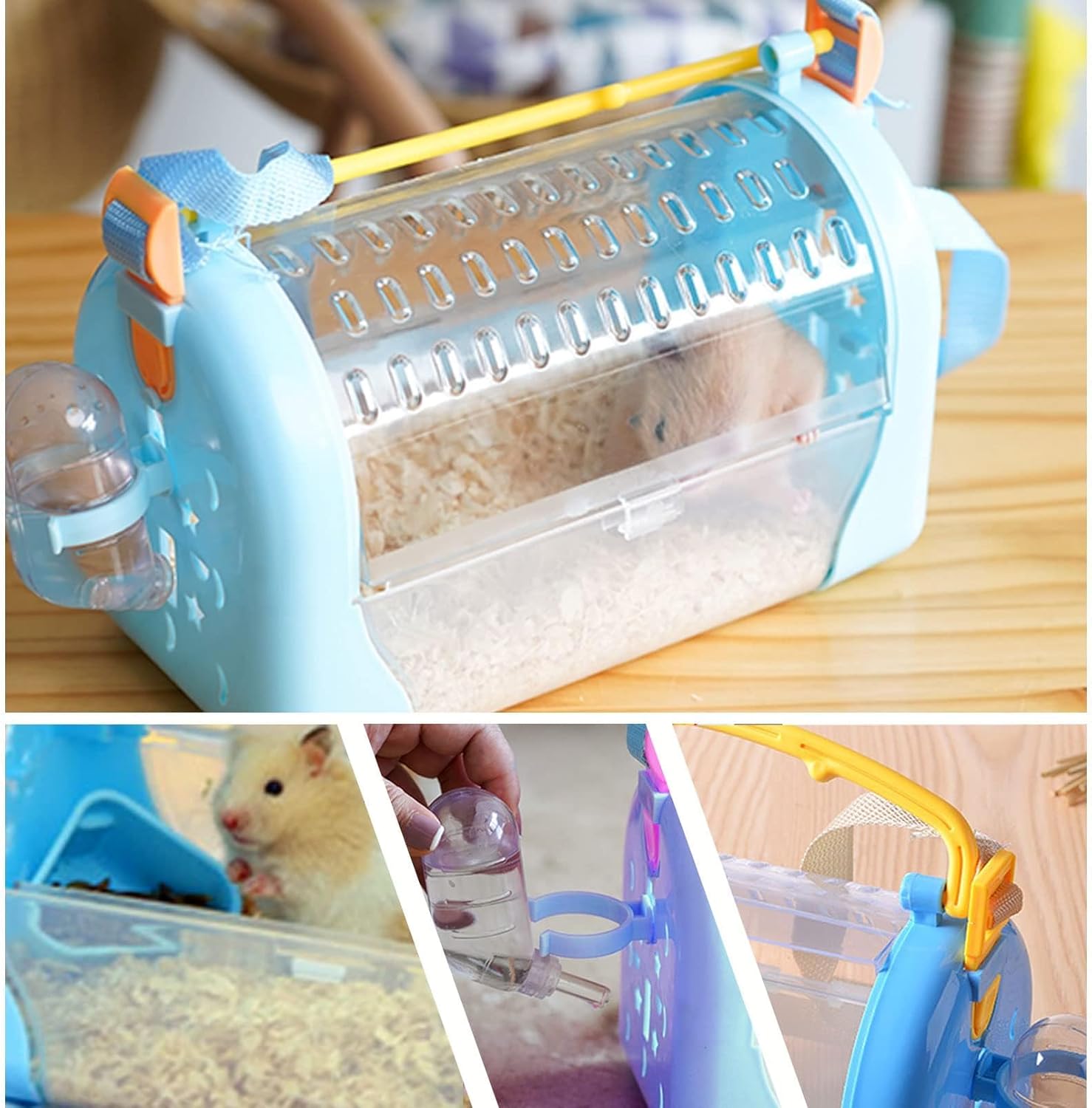 kathson Portable Hamster Cage Dwarf Hamster Carry Travel Cage with Water Bottle Food Bowl Adjustable Strap Pet Outgoing Cage for Gerbil Hedgehog Mice Squirrel - Happypetzone.online - Image 2