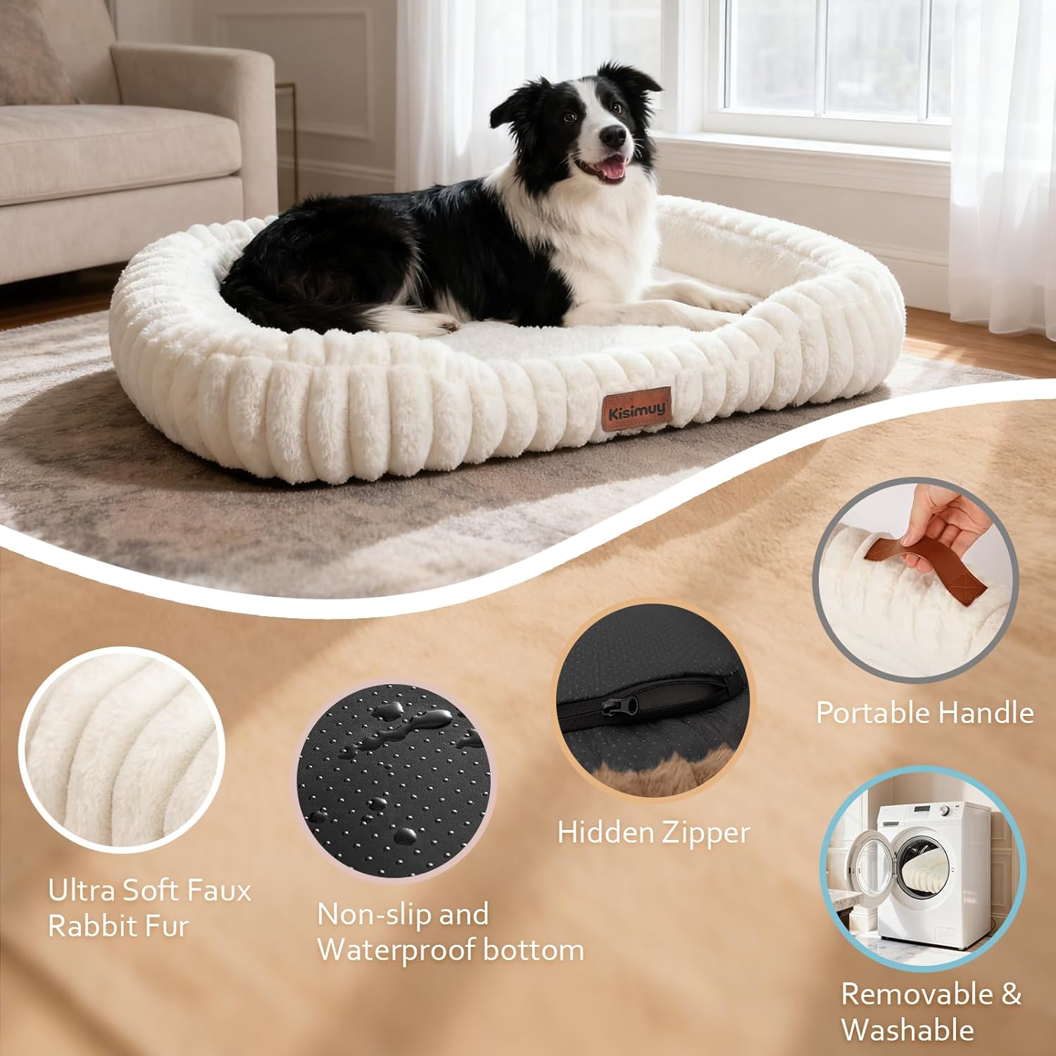 Dog Bed for Large Dogs – Comfort-Sided Calming Pet Bed with Breathable Memory Foam, Washable Removable Cover, Non-Slip Bottom & Carry Handle, Rectangle Pet Cuddler, 35"x27"x5.5", Grey - Happypetzone.online - Image 6