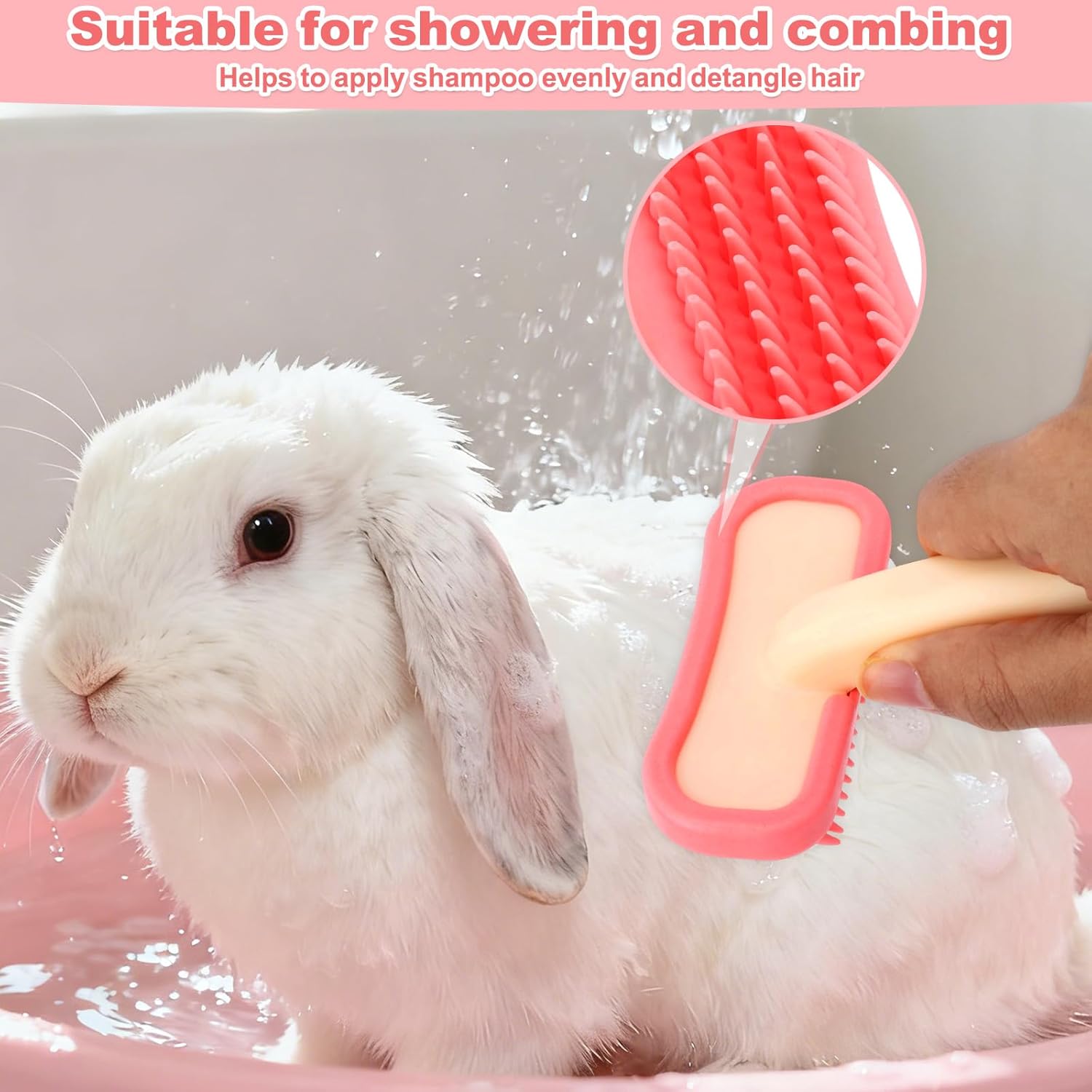 Rabbits Bunny Brush, 13.5x9cm/5.31x3.54in Durable Soft Silicone Rabbit Grooming Bunny Brush Practical Small Animal Massage Comb Suitable for Cats, Puppy Dogs, Kittens & Pets - Happypetzone.online - Image 6
