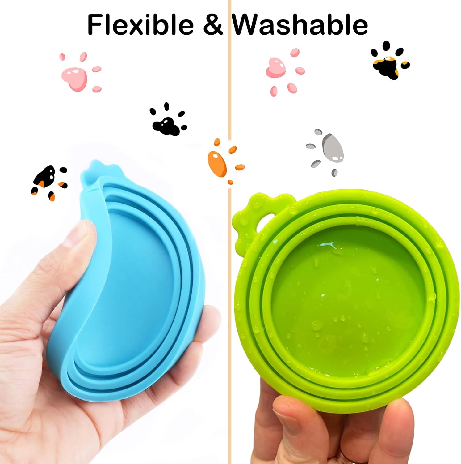 Universal Pet Food Can Lids - 3 Pcs, Squeezable Cat Treat Feeder & Spoon, Green/Blue/Orange Lids, Green Feeder - Happypetzone.online - Image 5